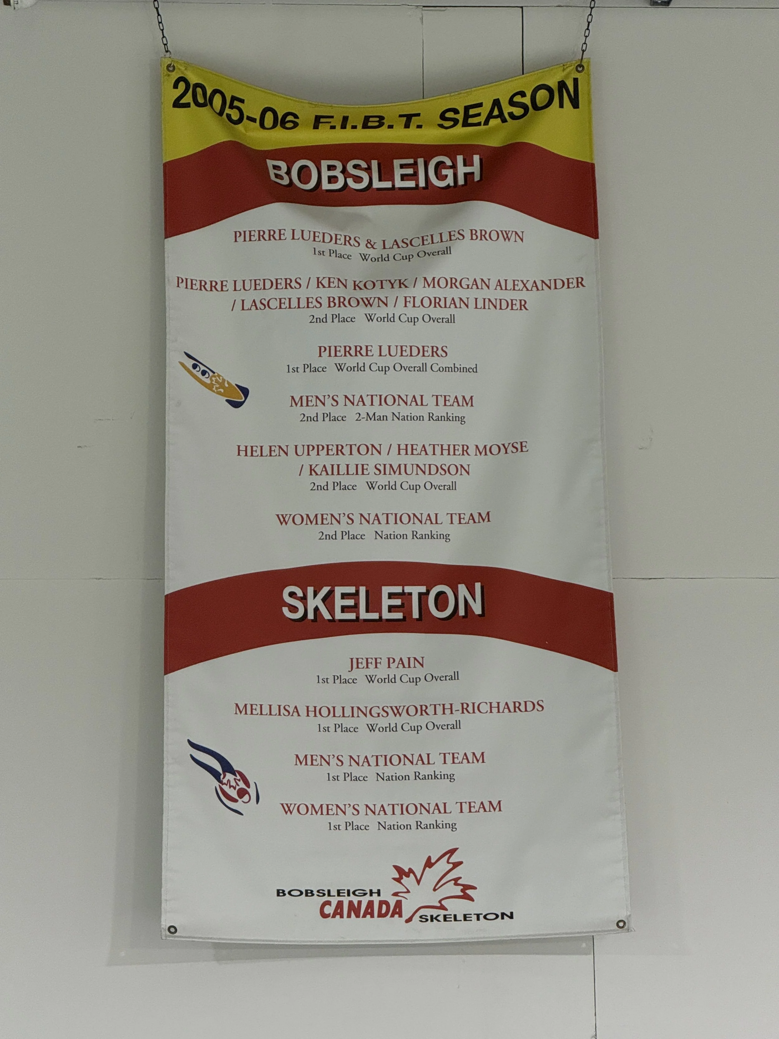 Ken Kotyk featured on 2005 - 2006 IBSF Bobsleigh Season Banner at WinSport Canada Olympic Park
