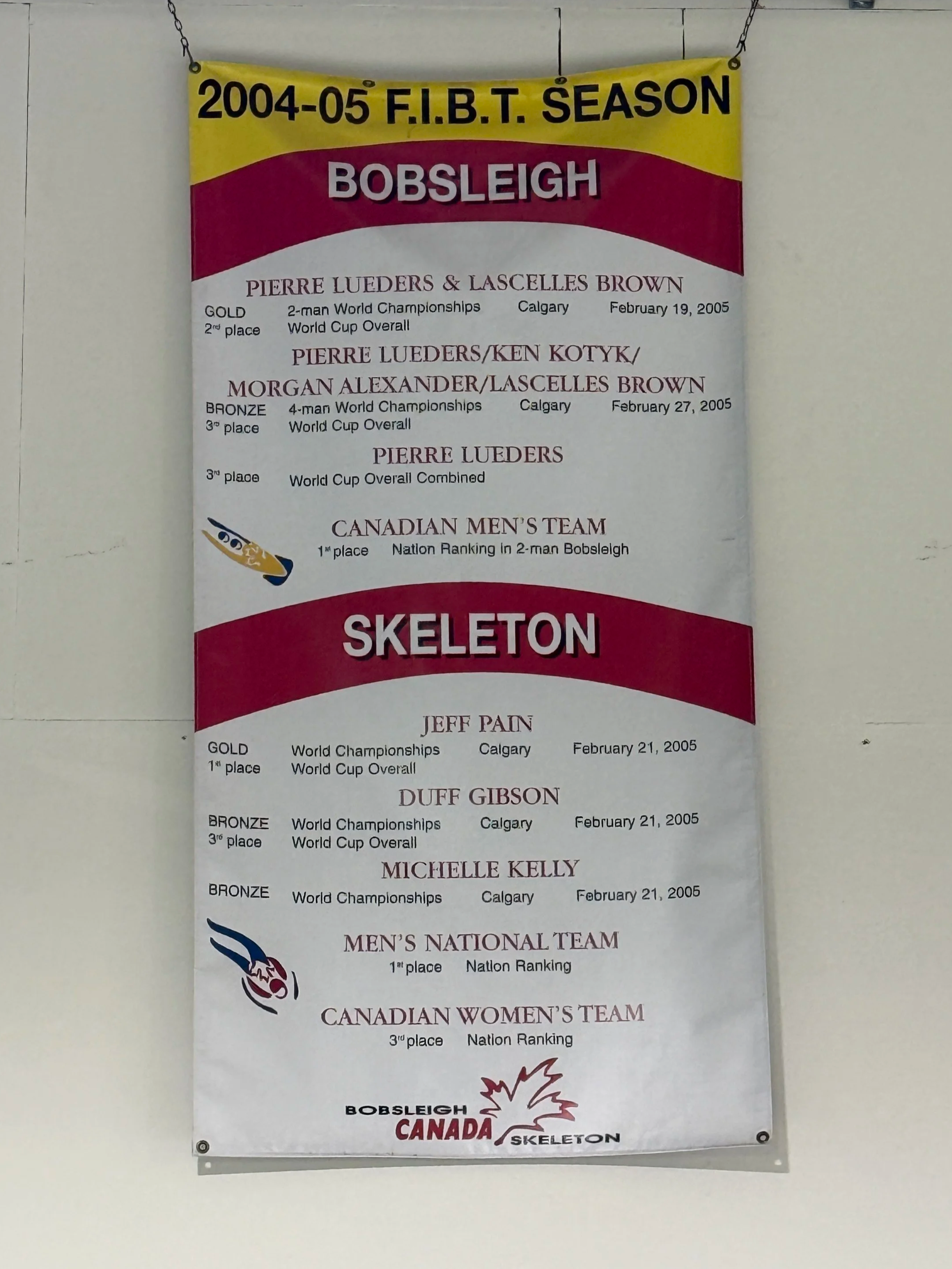 Ken Kotyk featured on 2004 - 2005 IBSF Bobsleigh Season Banner at WinSport Canada Olympic Park