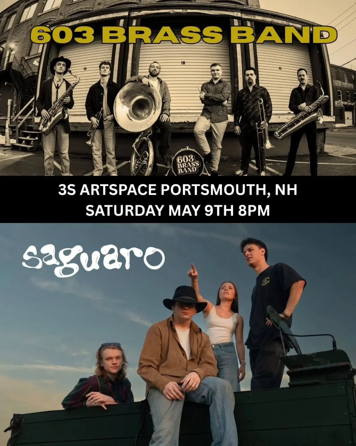 Prepare for a once-in-a-lifetime opportunity to see two of New Hampshire&rsquo;s own &mdash; @saguarooooo and @603brassband &mdash; perform together for the FIRST time at @3sartspace 🔥🎺🌵

Saturday, May 9th &bull; Portsmouth, NH &bull; 8PM

$20 onl