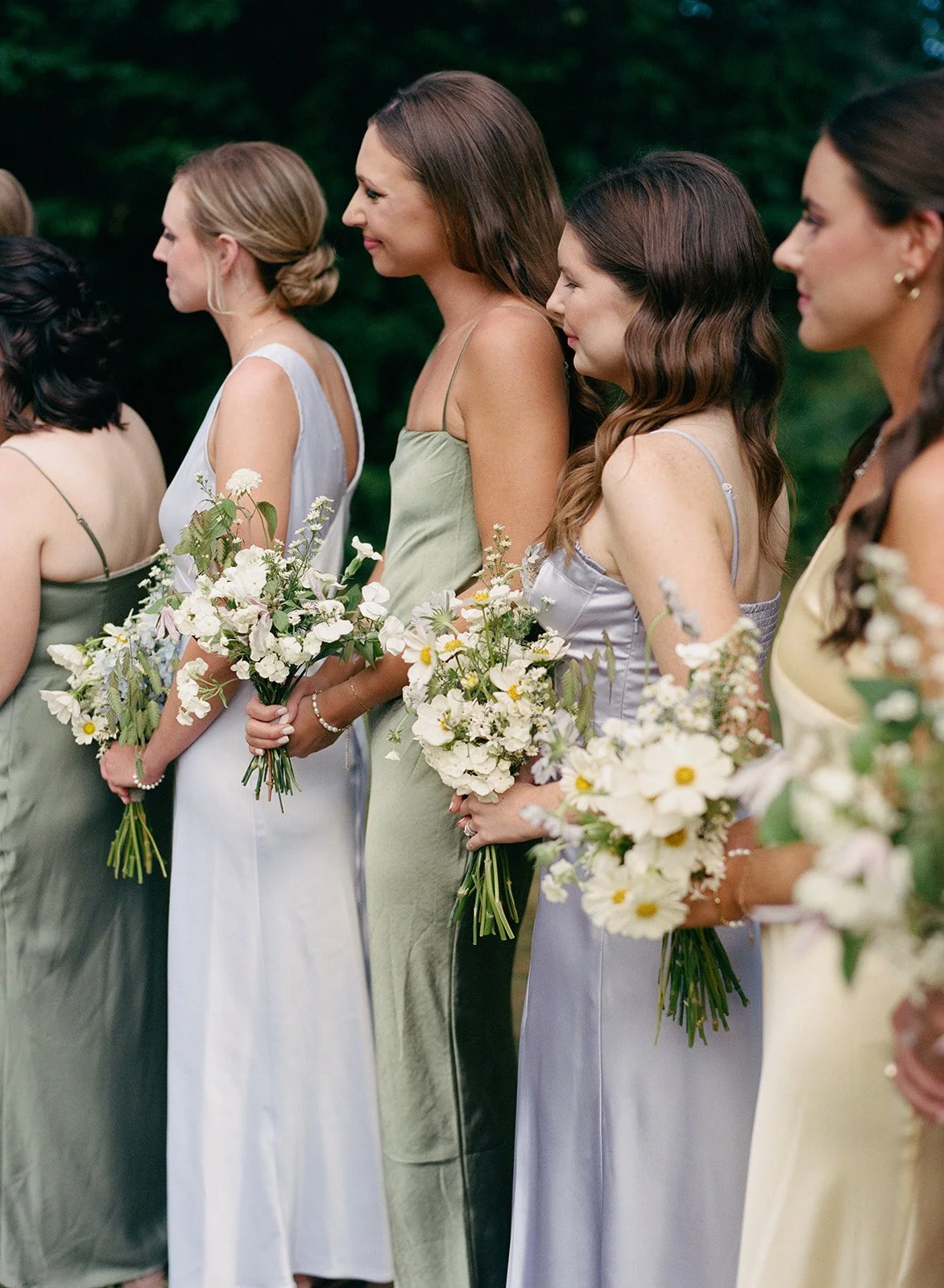 Bridesmaids in Soft Pastel Tones | Michigan Outdoor Wedding