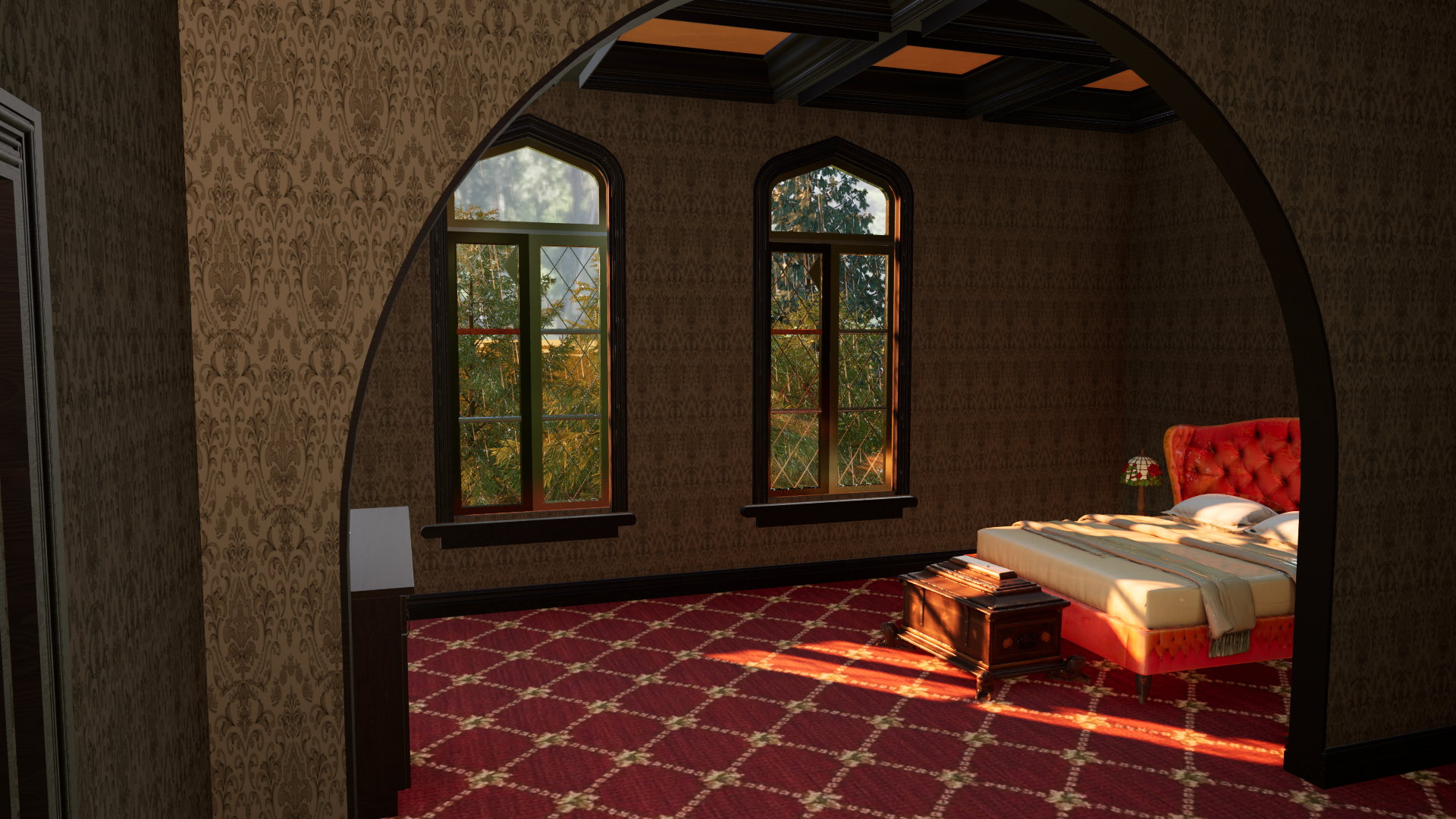 INT. BEDROOM (GOTHIC MANSION) - DAY
