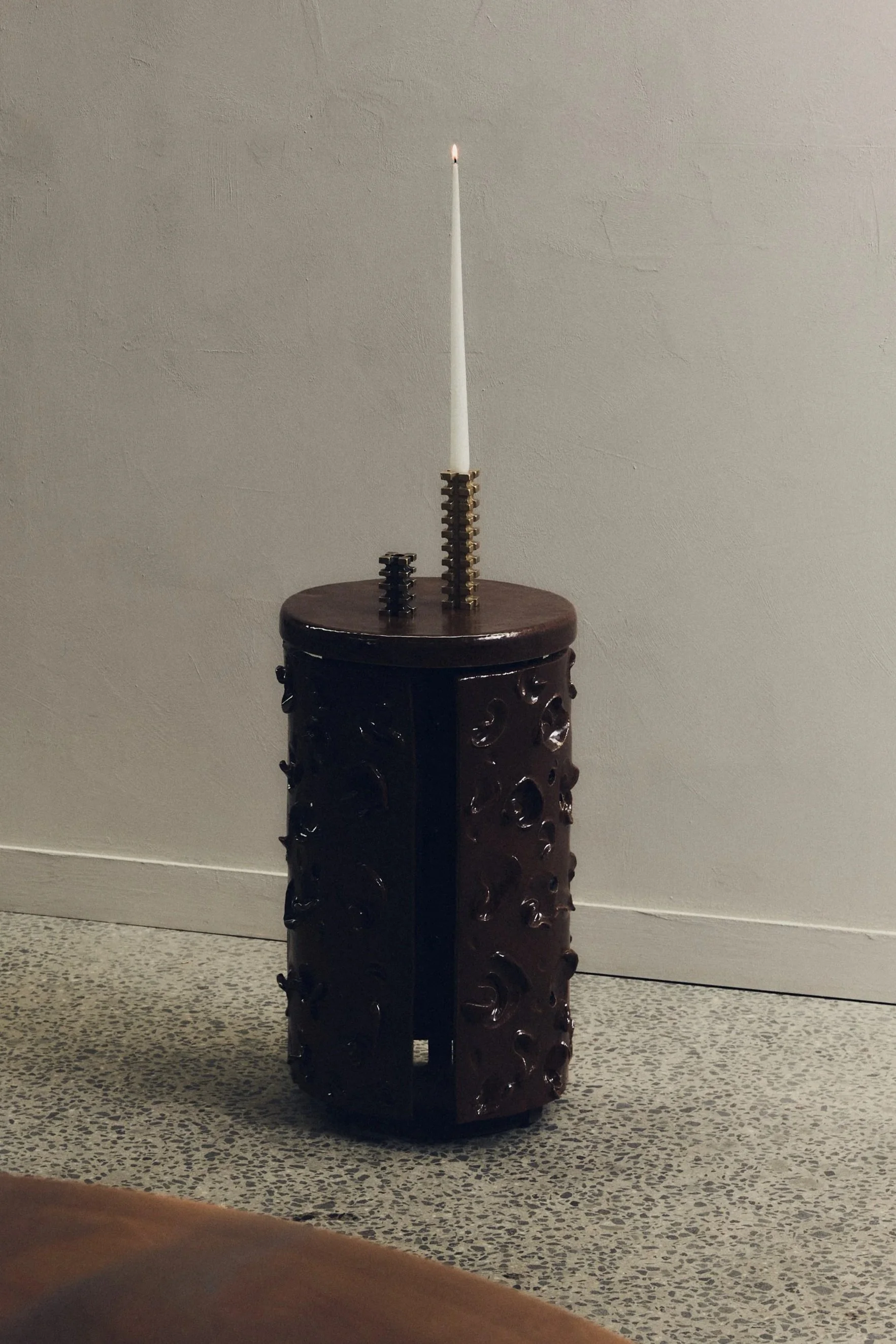 Tomato Red glaze side table,  2026, Sarah Nedovic