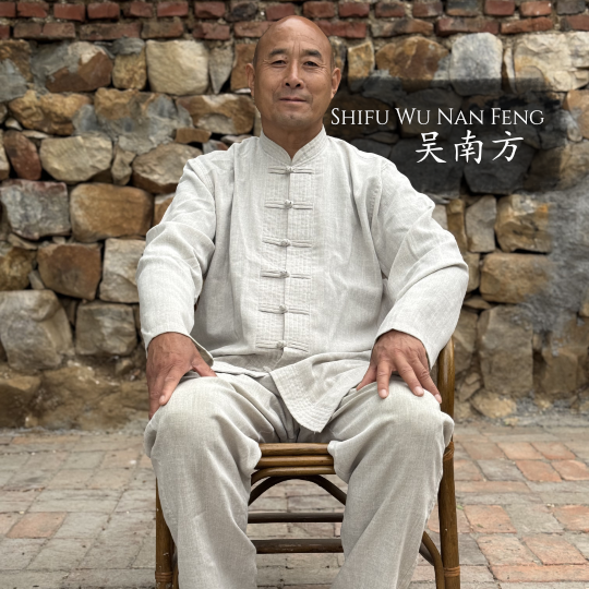 Shifu Wu Nanfang is the 31st-generation lineage holder of Gulun Kung Fu. Born 1962, fifty years of practice, and he lives at the school. "We practise Chan, not Chuan." Everything here begins with him.

