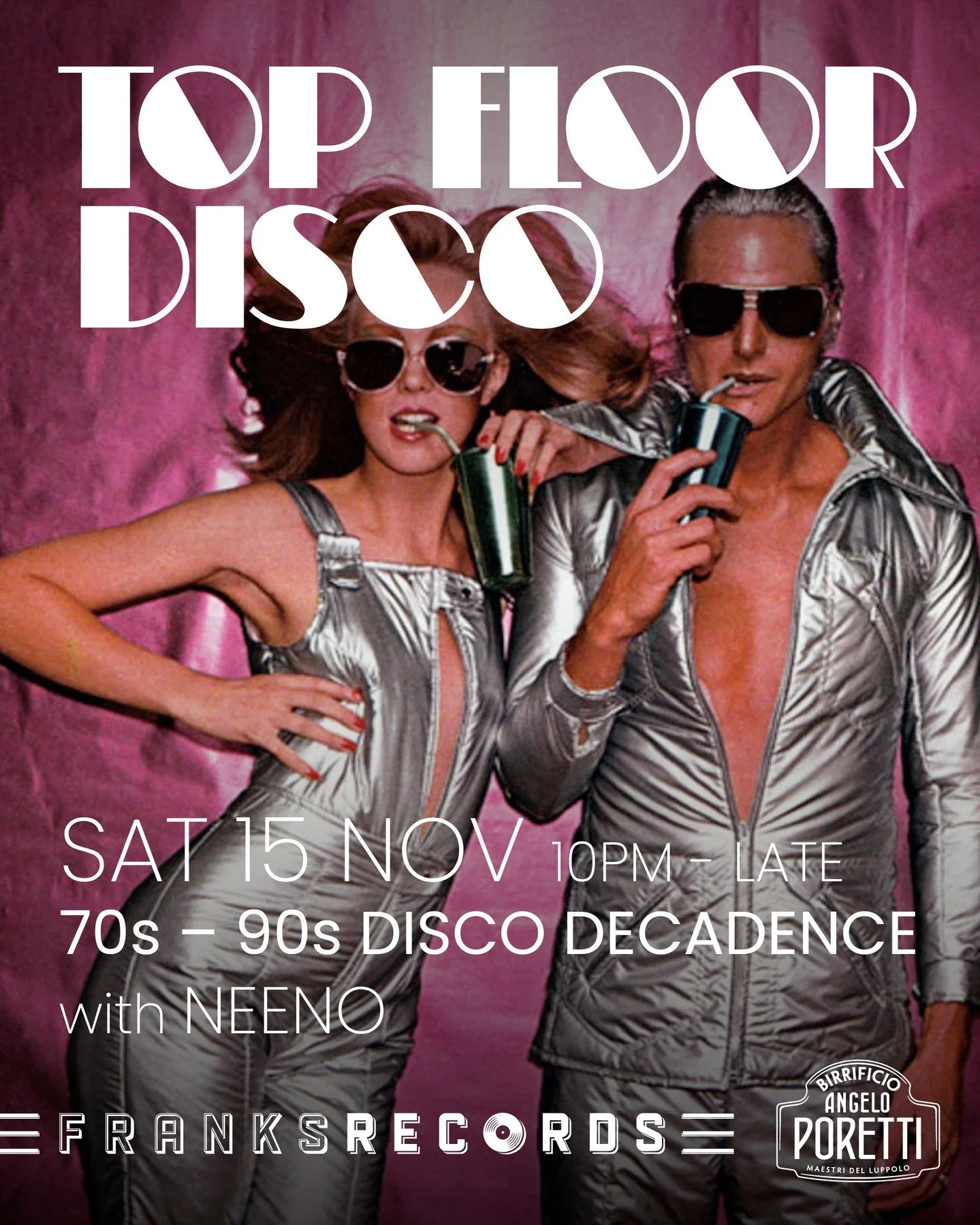 Top Floor Disco ⁠
⁠
Frank's Records will be bringing the boogie with our Top Floor Disco, featuring a night of the best party music from Disco to 80s theres only one top floor disco. ⁠
⁠
Starts at 9pm - until late⁠
Your DJ for the night @neenodj . ⁠
