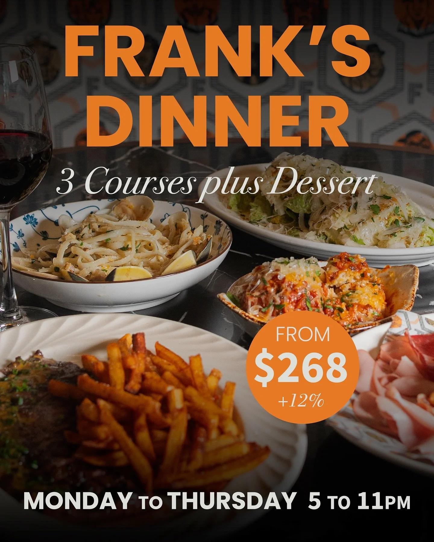 Skip boring weeknights. We&rsquo;re serving a FRANK&rsquo;S DINNER that built for good food, good people. Booking can be made via link in bio.