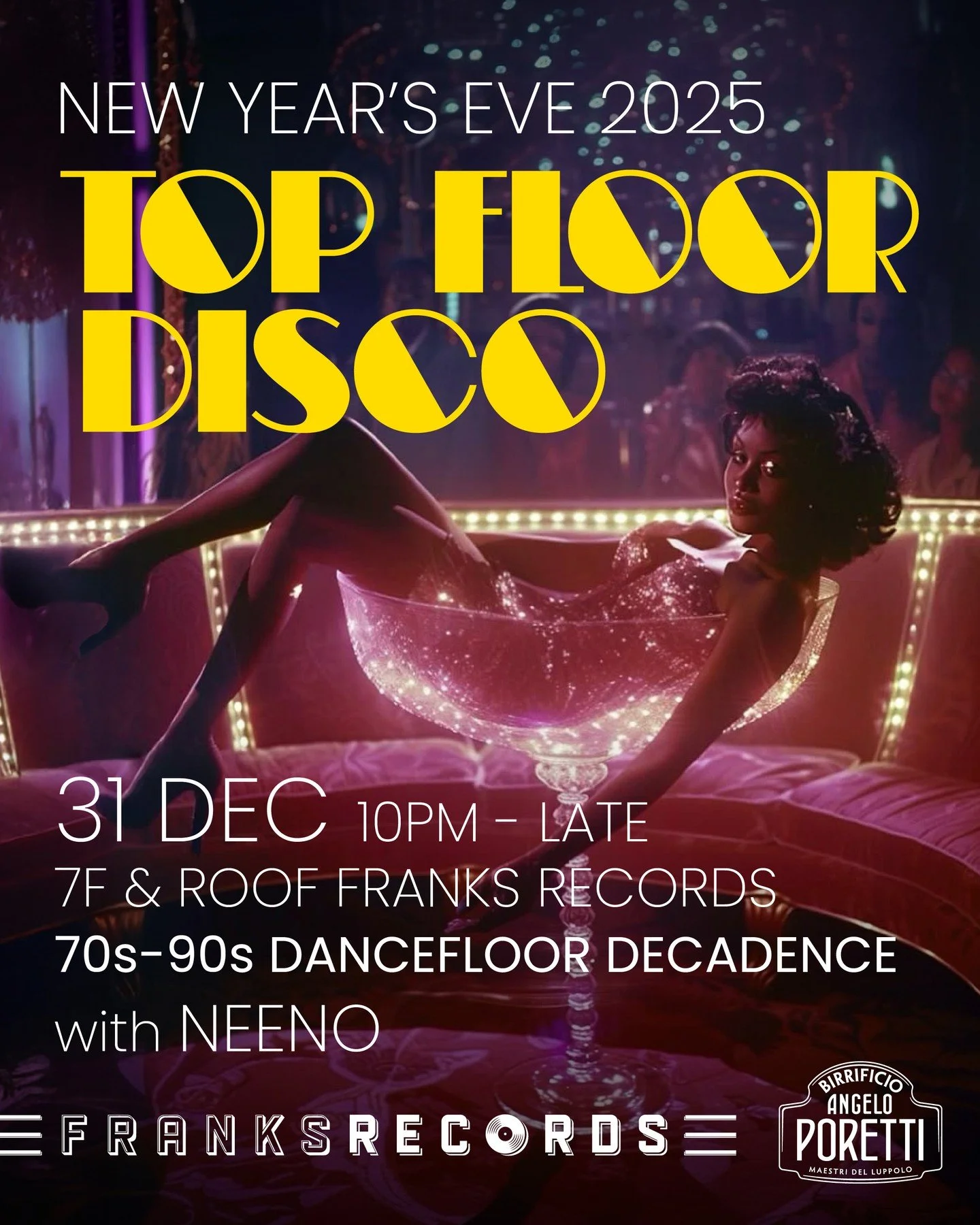 Looking for a NYE party? We got you covered ⁠
⁠
Top Floor Disco NYE special ⁠
Retro Party tunes, 70s, 80s, 90s all night long with @neeno.dj ⁠
⁠
No Cover charge ⁠
No VIP⁠
No Fuss house party vibes all night long. ⁠