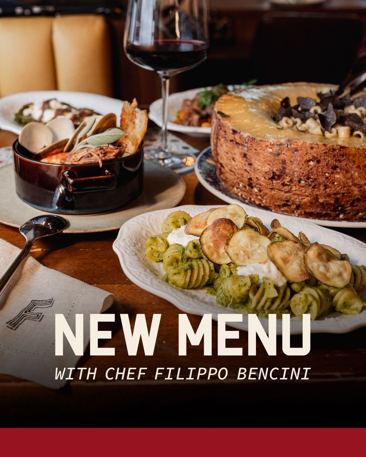 A NEW CHAPTER WITH CHEF FILIPPO. From salumi to dolce.
Honest Italian cooking &mdash; Homemade  pasta. Premium ingredients.
No shortcuts. BOOK NOW.