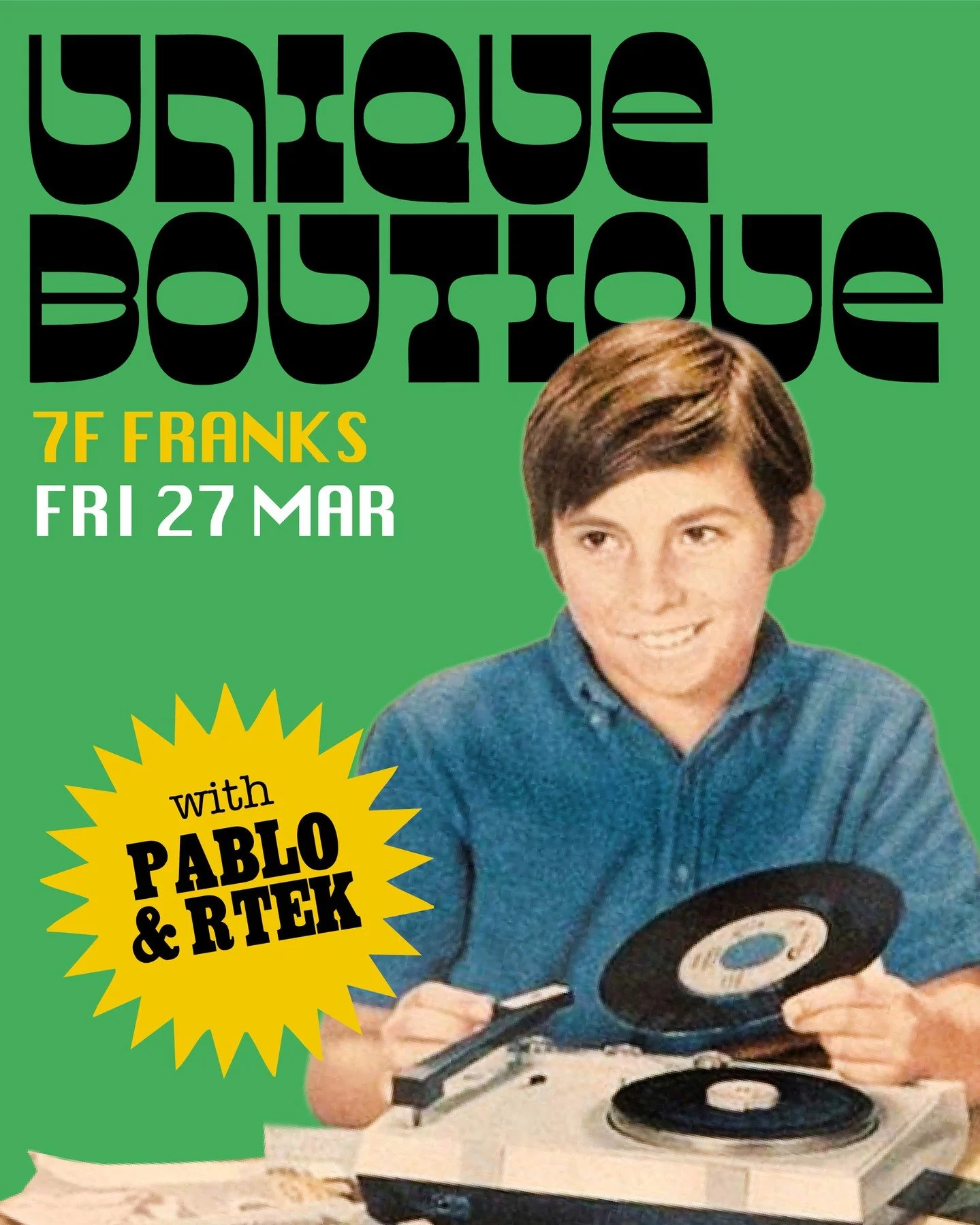 Unique Boutique ⁠
⁠
Pablo &amp; Rtek take you through some of their favourite dance floor tracks and new vinyl picks from their collection. ⁠
⁠
Date: 27th⁠
Time:  From 9pm⁠
No Cover Charge ⁠
⁠
PABLO (@lam.paul.w) - Began his musical journey as a bass