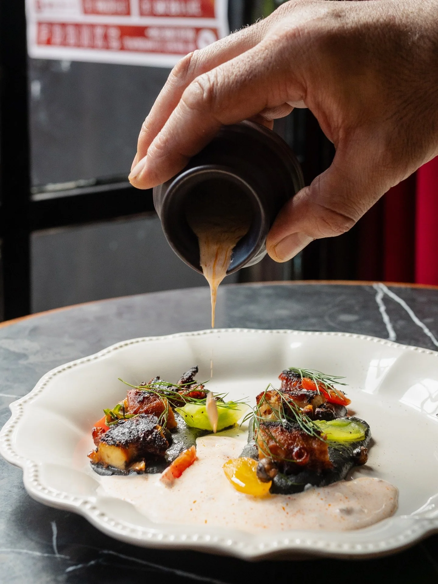 POLPO has entered the chat.
Charred octopus. Black hummus. Heirloom tomato. Crispy chickpeas. A hit of nduja. This is smoky, spicy, creamy, crunchy&hellip; everything a proper plate should be.

Spring Menu now on at FRANK&rsquo;S. Book now.