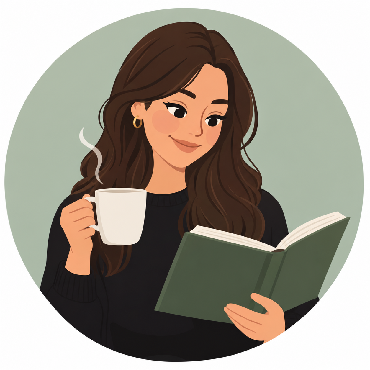 Cartoon image of girl reading a book