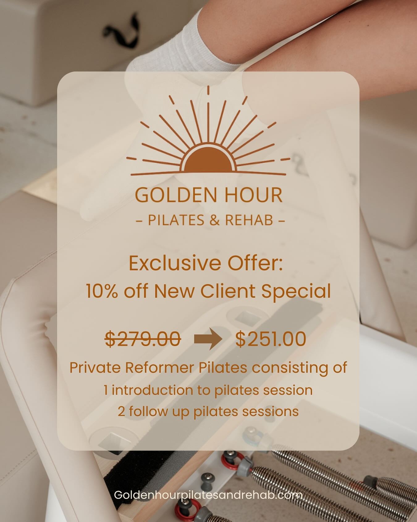 ✨ Holiday Wellness Special! ✨
Give yourself (or someone you love!) the gift of movement, strength, and support this season. Enjoy 10% off our New Client 1:1 Reformer Pilates Package and step into 2026 feeling aligned, strong, and energized.

🎁 Limit
