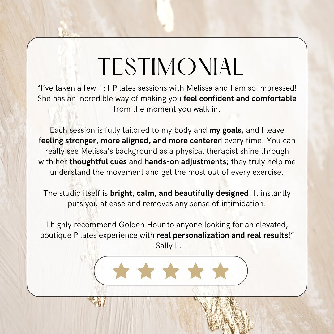 Testimonials like this speak to the power of Pilates when it&rsquo;s guided through a physical therapy lens. ✨ Thank you, Sally, for your kind review. 

At Golden Hour, every Pilates session is tailored to your body, your goals, and your rehab needs&
