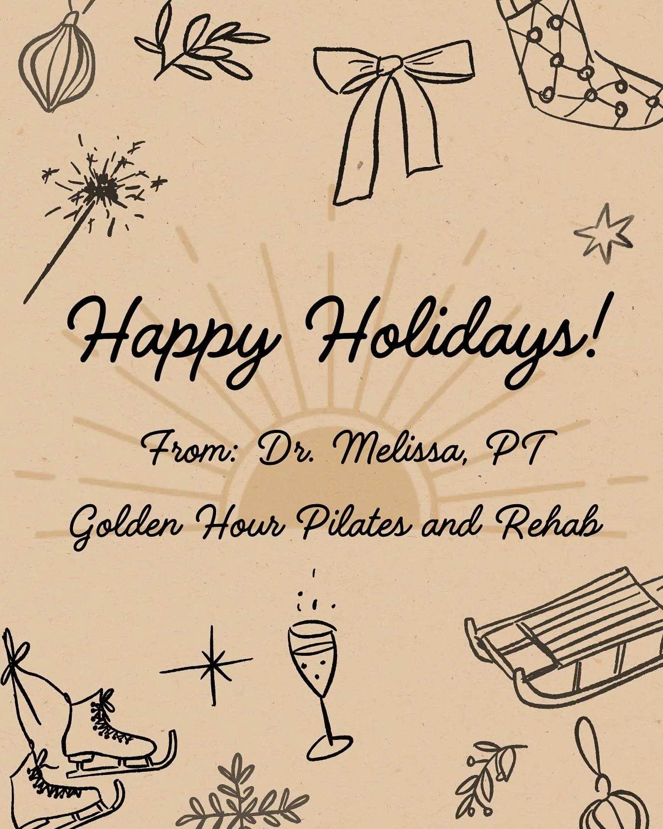 Happy Holidays from Golden Hour Pilates &amp; Rehab ✨

We are so grateful for every client who showed up, did the work, and trusted us with their health this year.

Wishing you a season filled with rest, joy, and movement that feels good 🤎

✨ Reset.