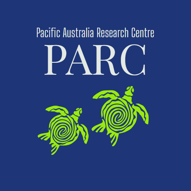 Logo of Pacific Australia Research Centre with two green turtles and the acronym PARC on a dark blue background.