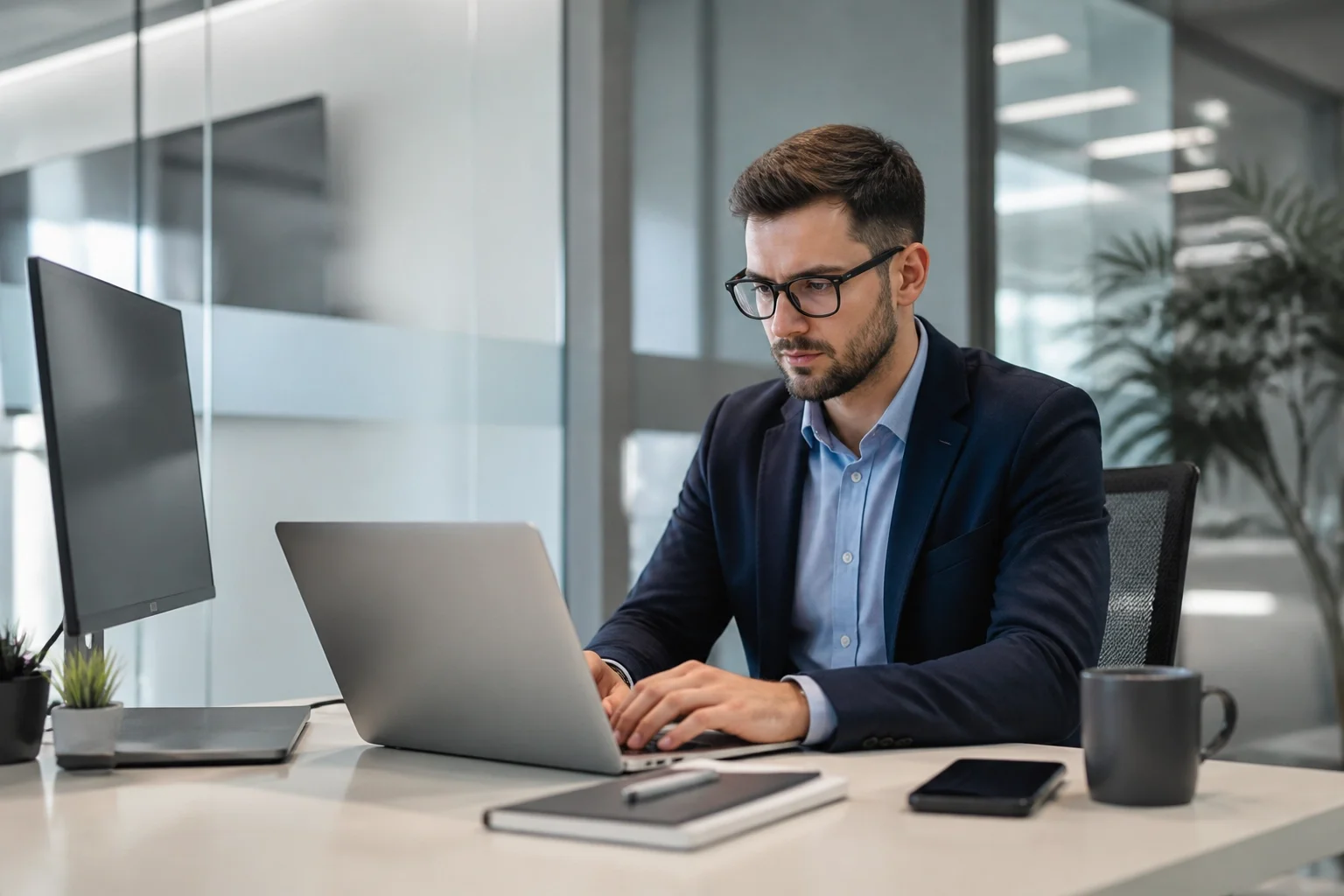 Professional working securely in a modern office environment representing reliable ongoing IT support.
