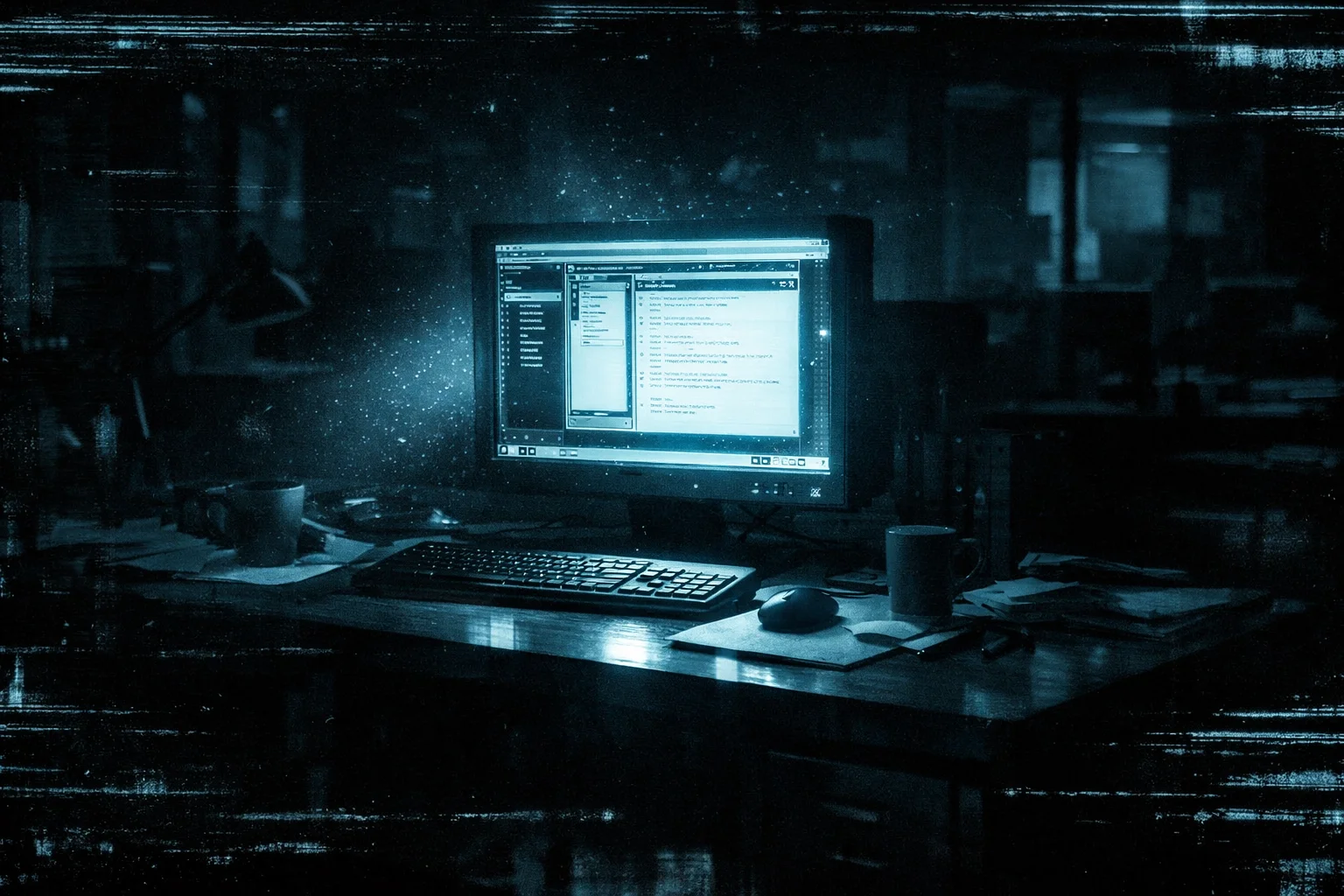Outdated computer monitor in a dark office representing Windows 10 end of life security risks.