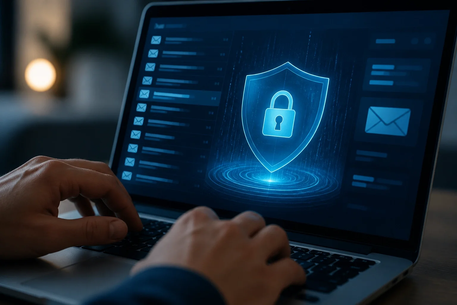 Secure email inbox protected by a digital shield representing Safe Links and Safe Attachments protection.