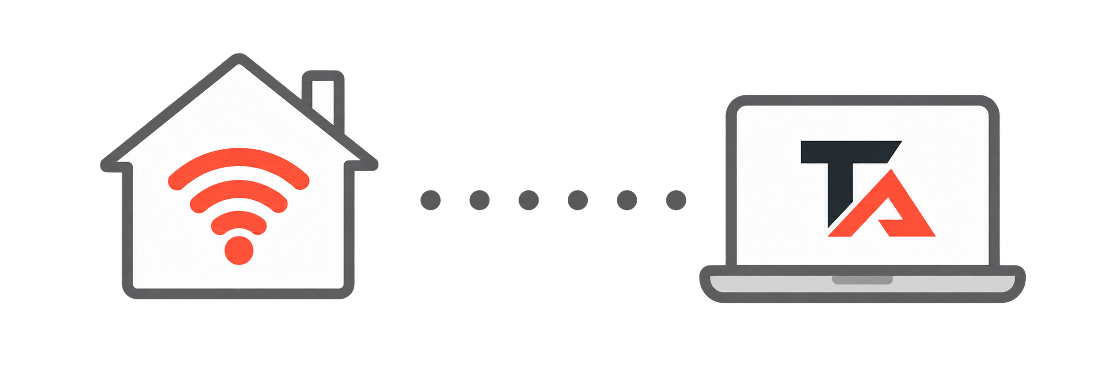 Remote computer support icon showing a home connection to TaskAlign for secure help with Windows PC and software problems.