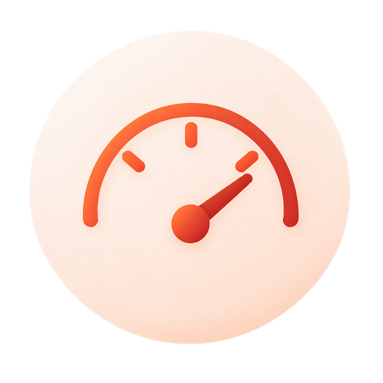 Speedometer icon representing slow computer help, PC performance issues, freezing, and startup problems.