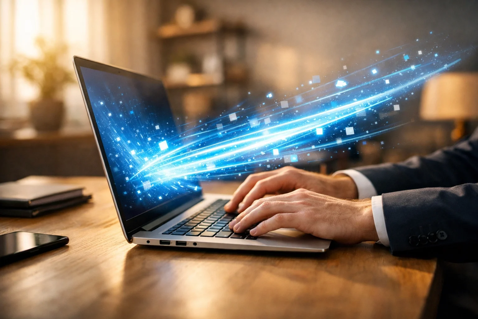 Hands on a laptop symbolizing fast Windows performance and system optimization from a local IT pro.