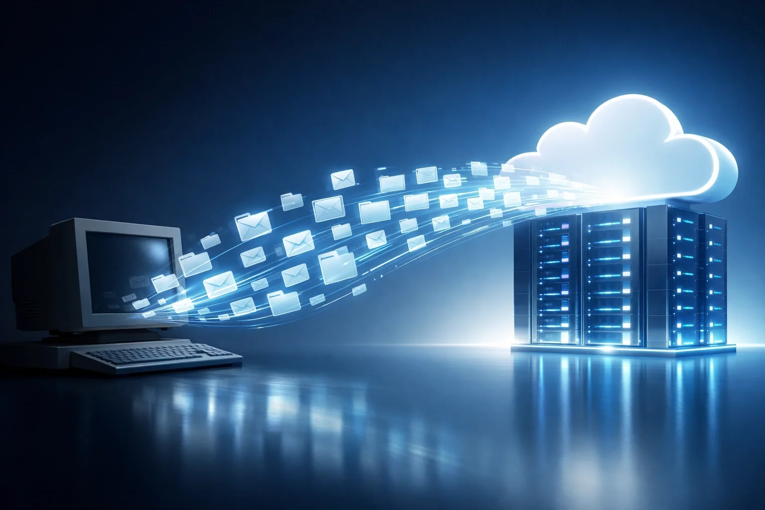 Secure data migration showing a professional Microsoft 365 business email setup for a growing team.