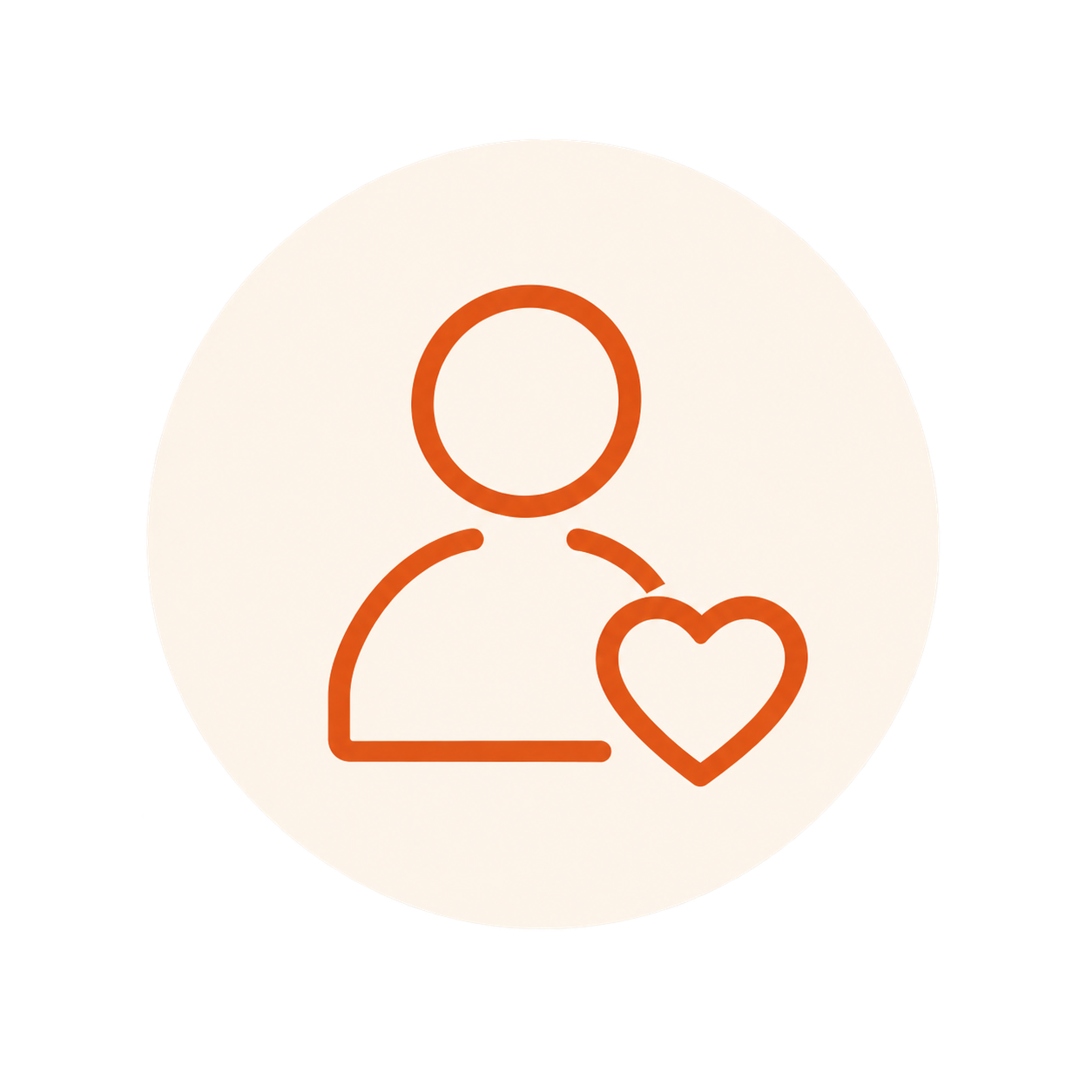 Person and heart icon representing trusted one-on-one IT support and continuity with the same technician.
