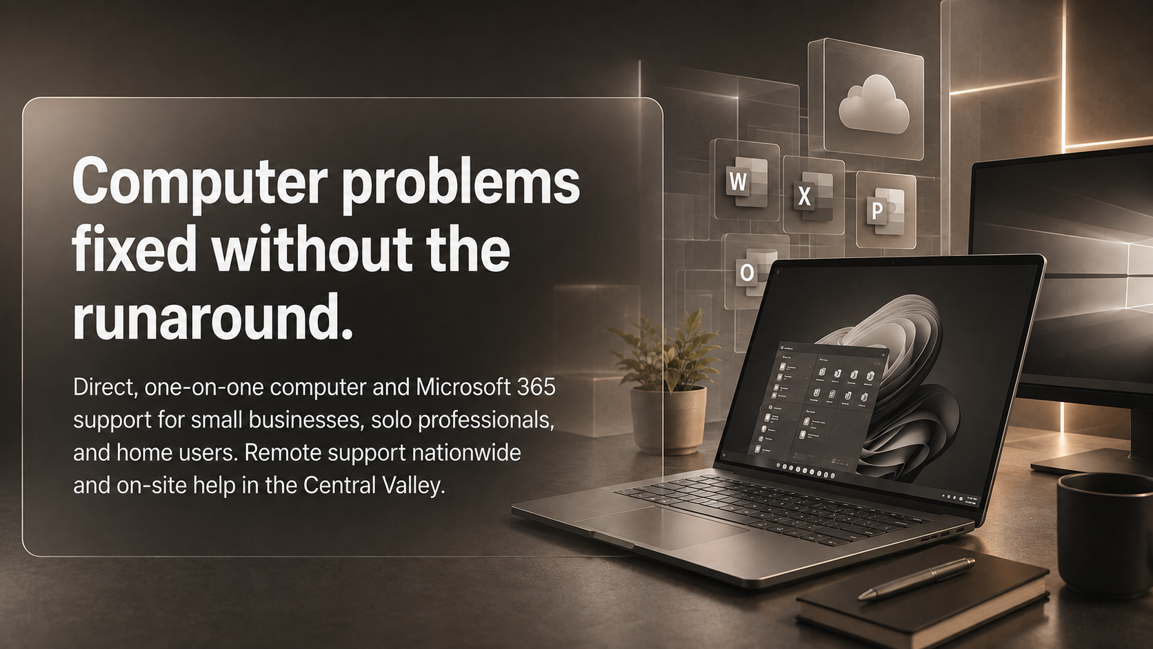 Computer problems fixed without the runaround—TaskAlign computer and Microsoft 365 support, remote nationwide and on-site in the Central Valley.