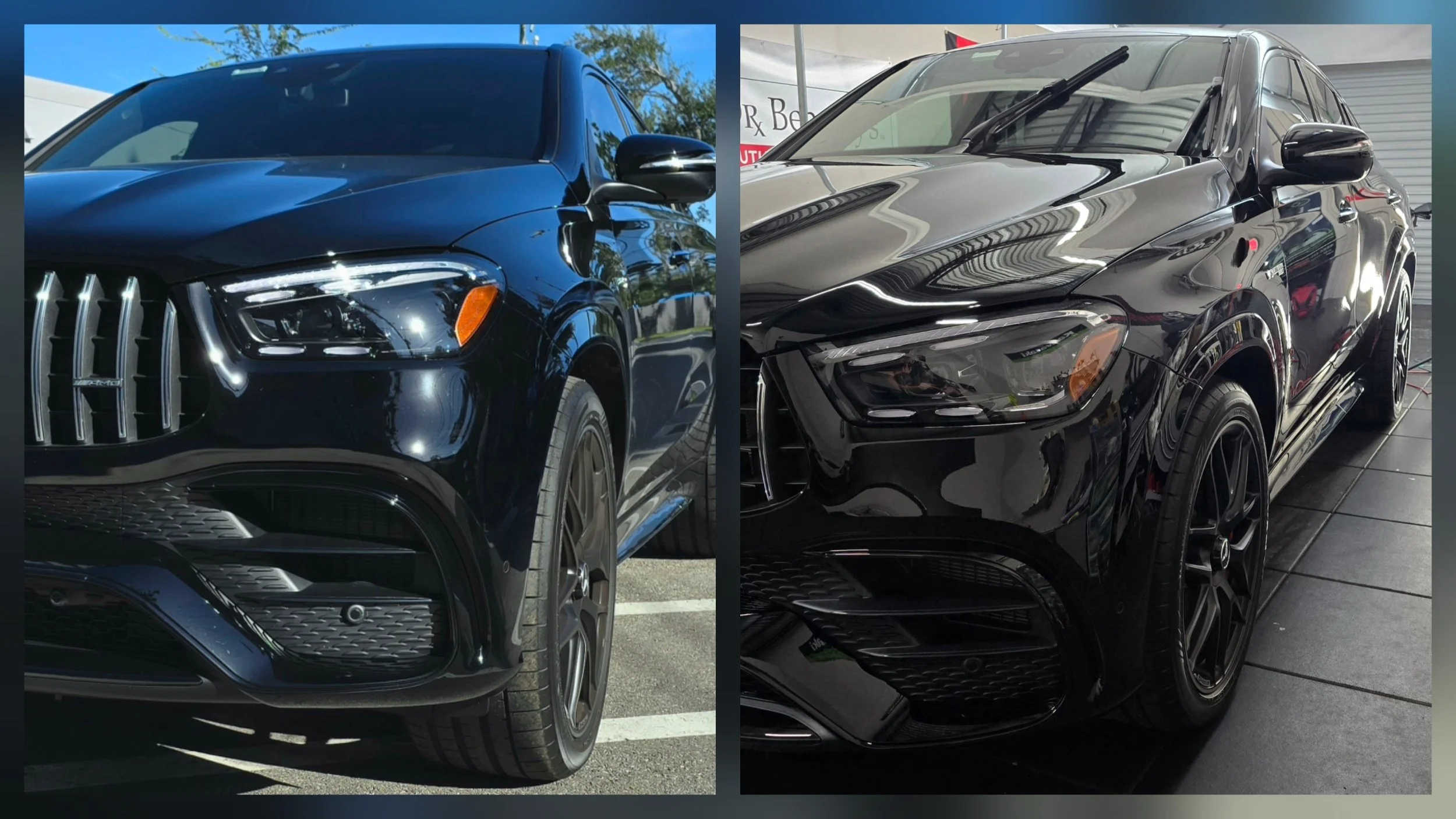 3-Step paint correction before & after Black Mercedes GLE63 - Miyagi Motorworks, Largo FL