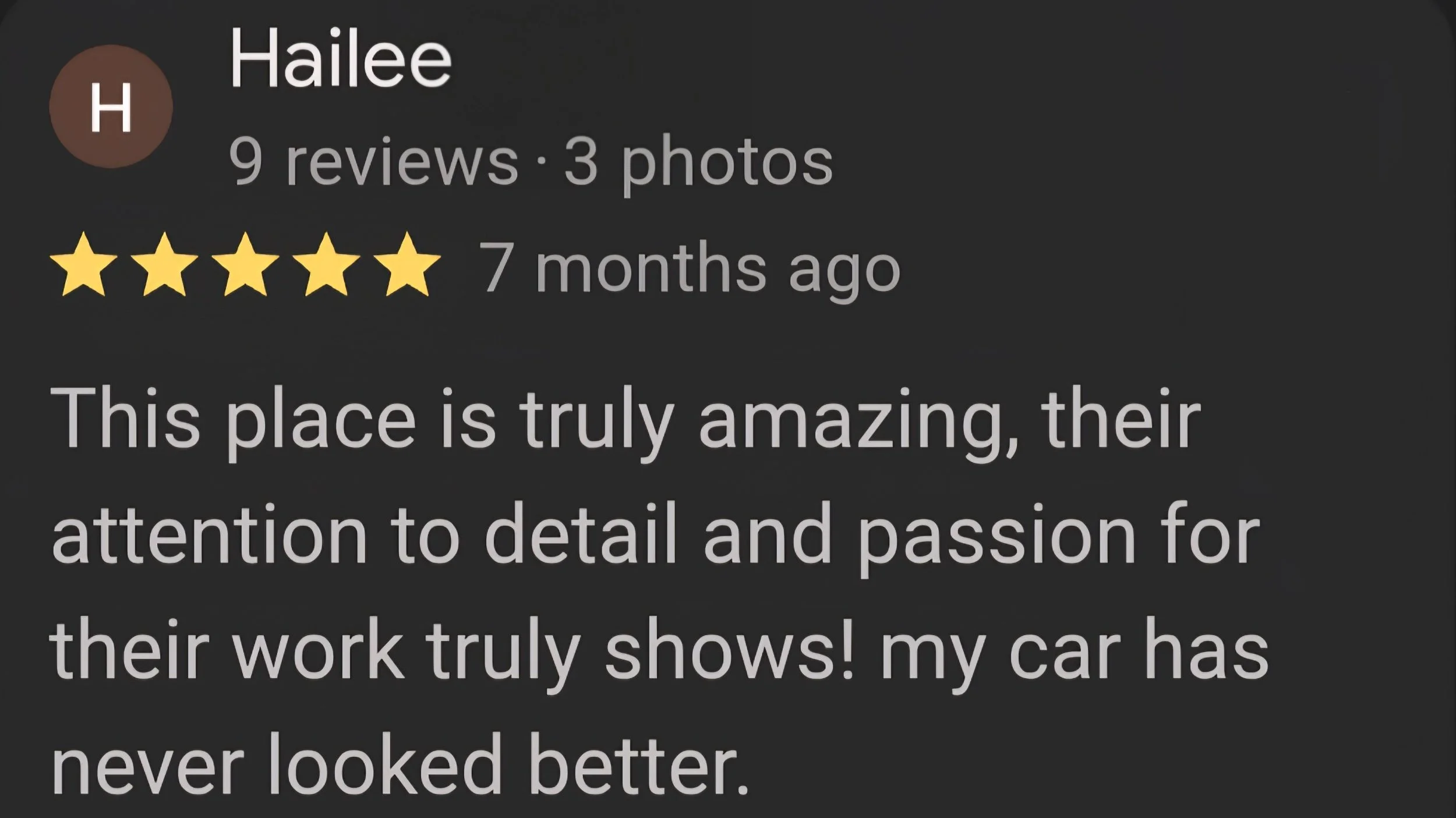 Google review screenshot for Miyagi Motorworks in Largo, FL highlighting our ceramic coating services
