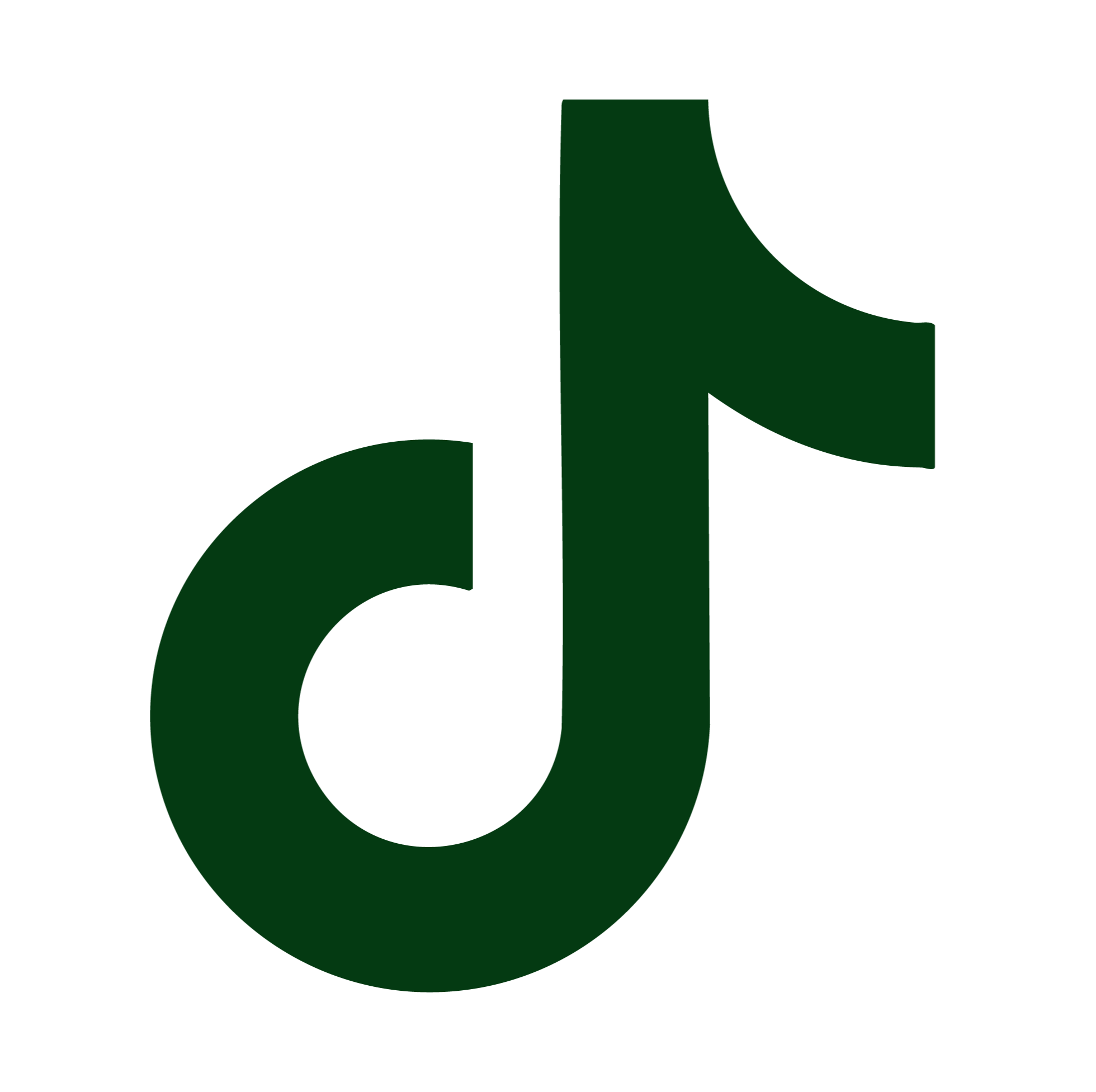 TikTok logo with a dark green color and an arrow extending from the top right of the letter D