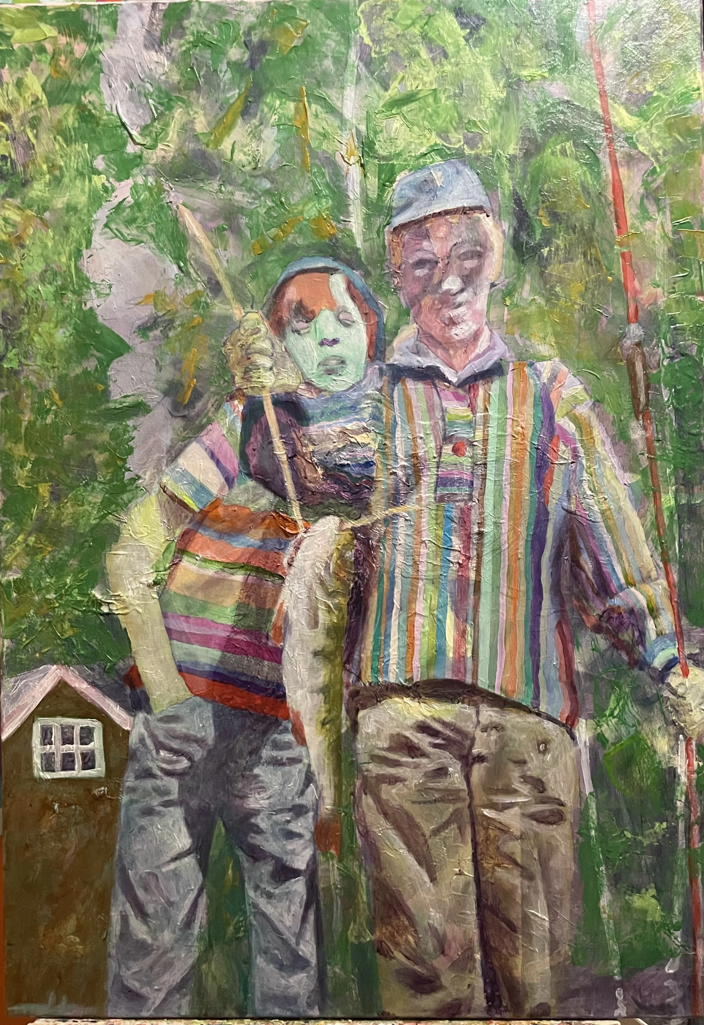 Brothers. Painting of my brothers at our cabin. Acrylic on canvas, by Jon Håtun (Jono El Grande)