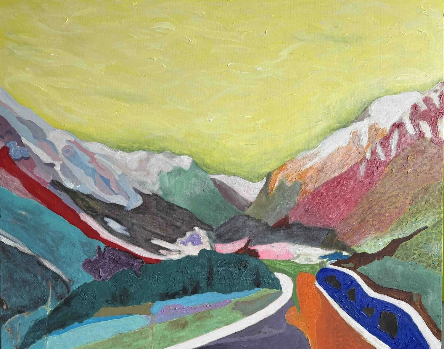 Painting of a view from the mountain road to Ørsta. Acrylic on canvas, by Jon Håtun (Jono El Grande)