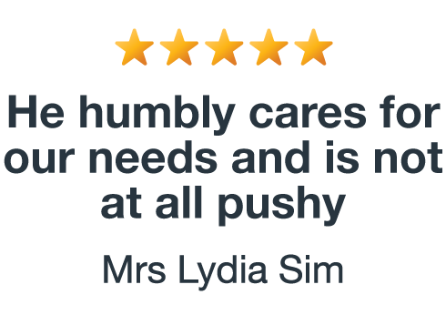 Five gold stars above a quote praising a humble and caring person, attributed to Mrs Lydia Sim.