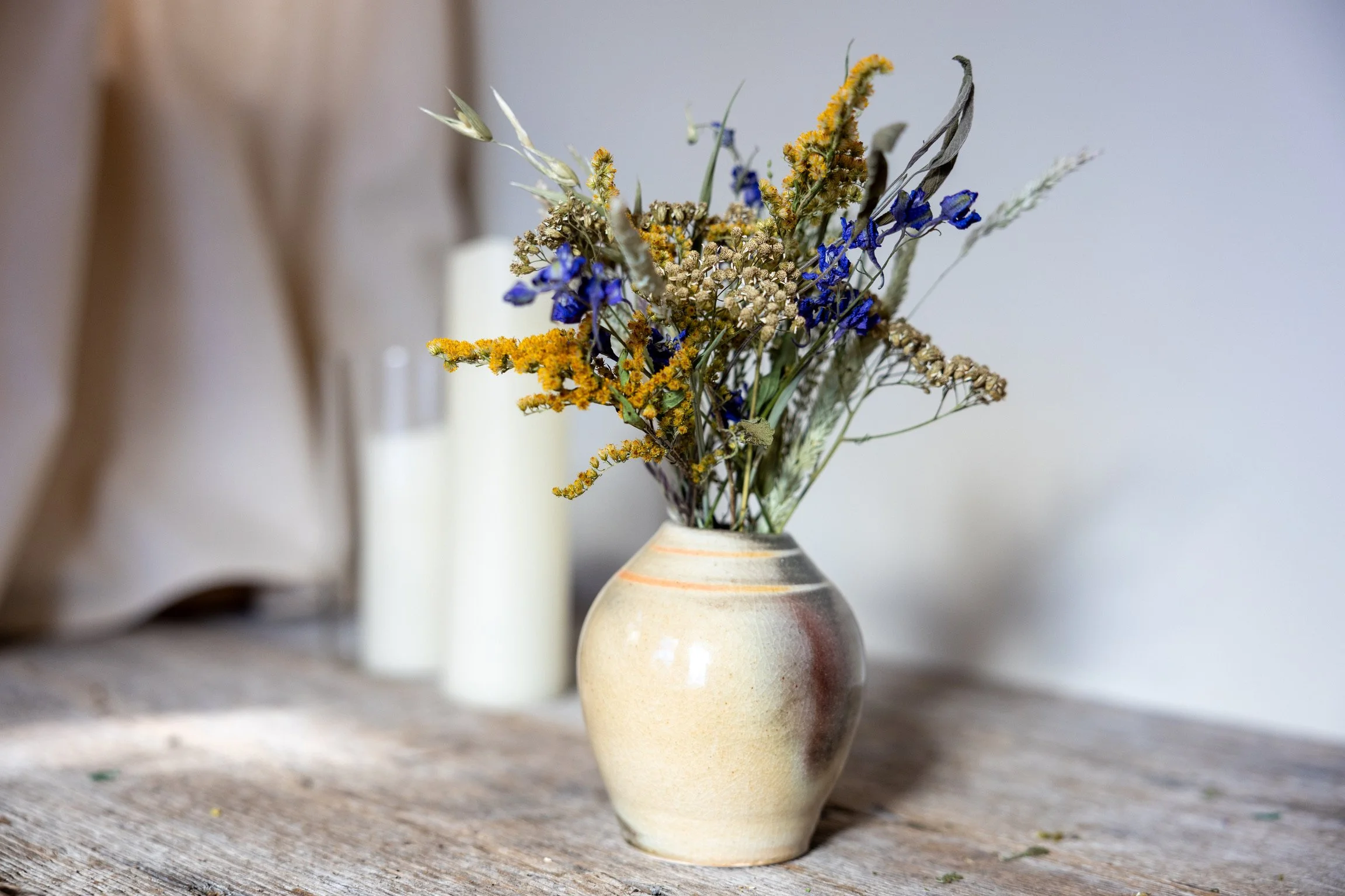 Dried Flower Bouquet with Goldenrod, Larkspur and Meadow Grasses