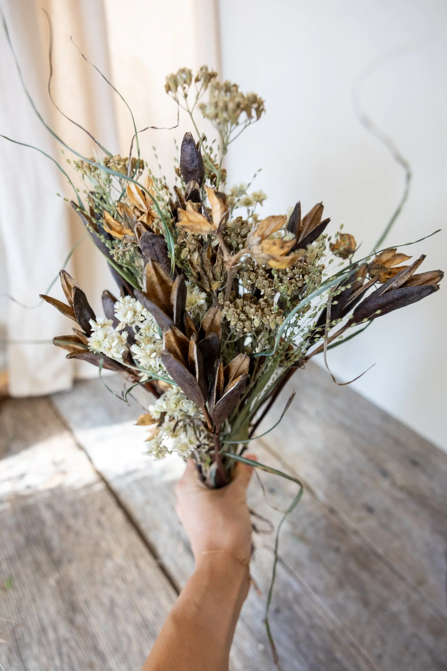 Dried Flower Bouquet with Pods and Meadow Grasses