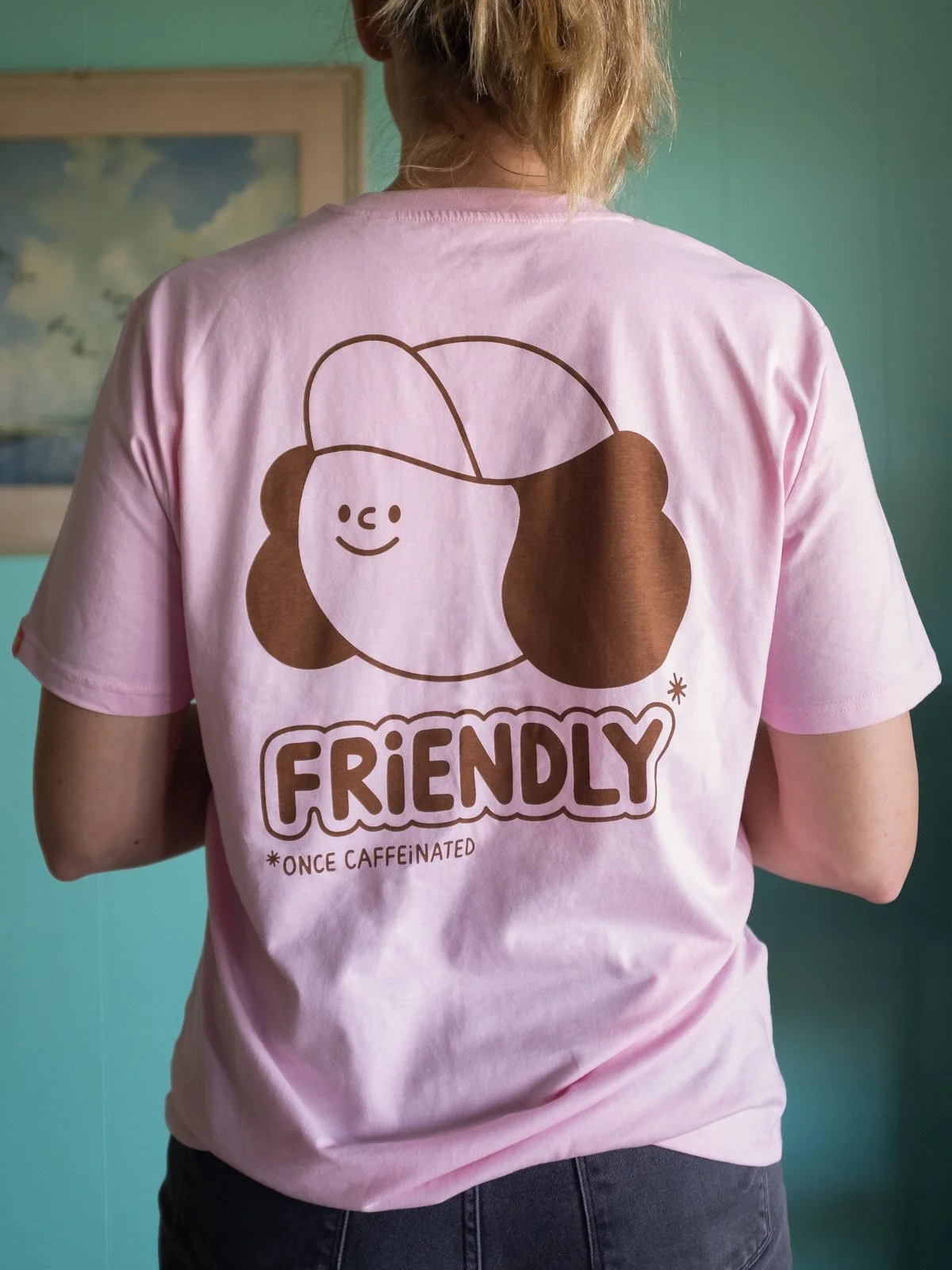 Once Caffeinated screen printed t-shirt Pink & Brown