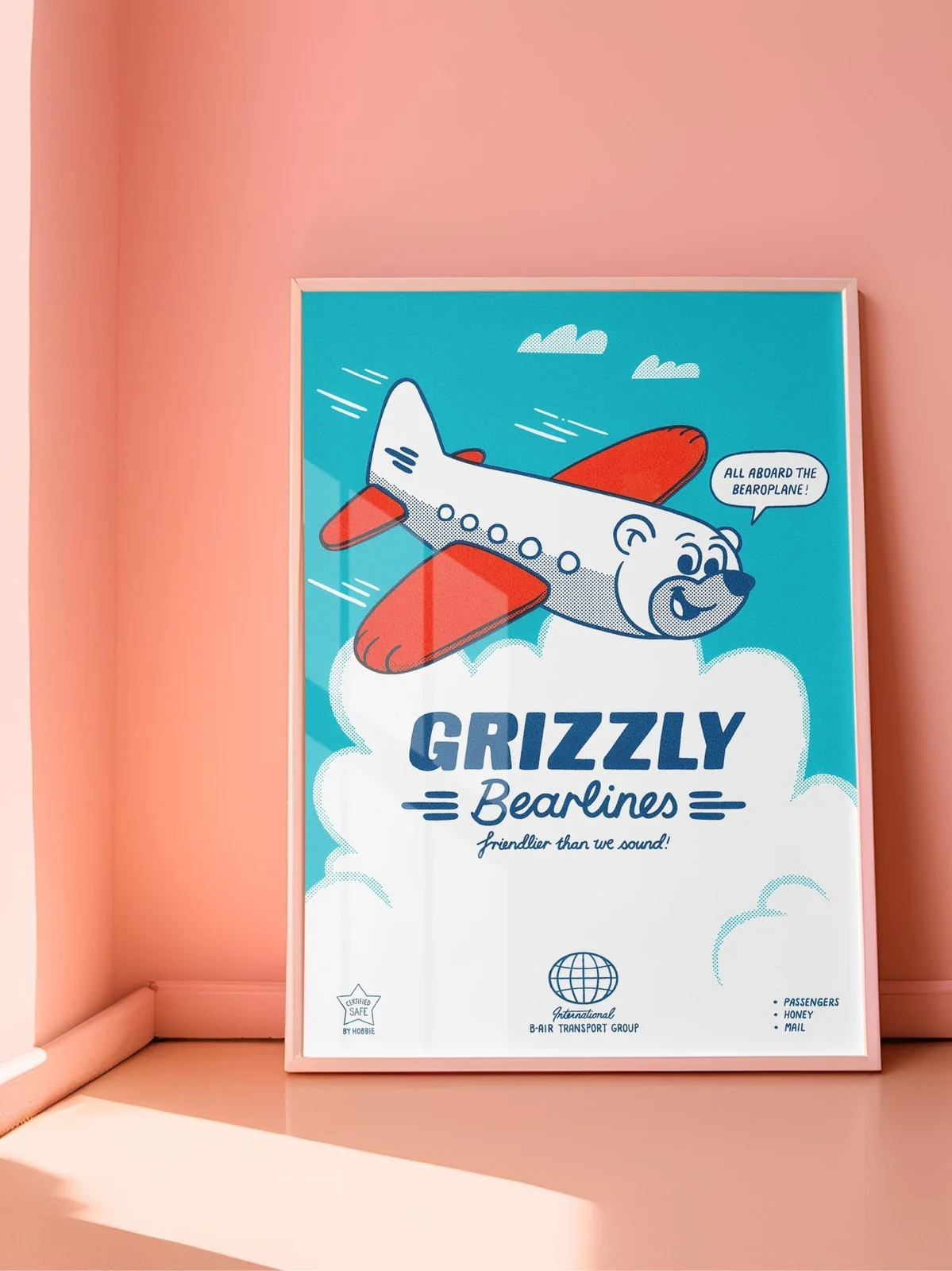 Bearoplane A3 3-colour screen printed poster by Hobbie