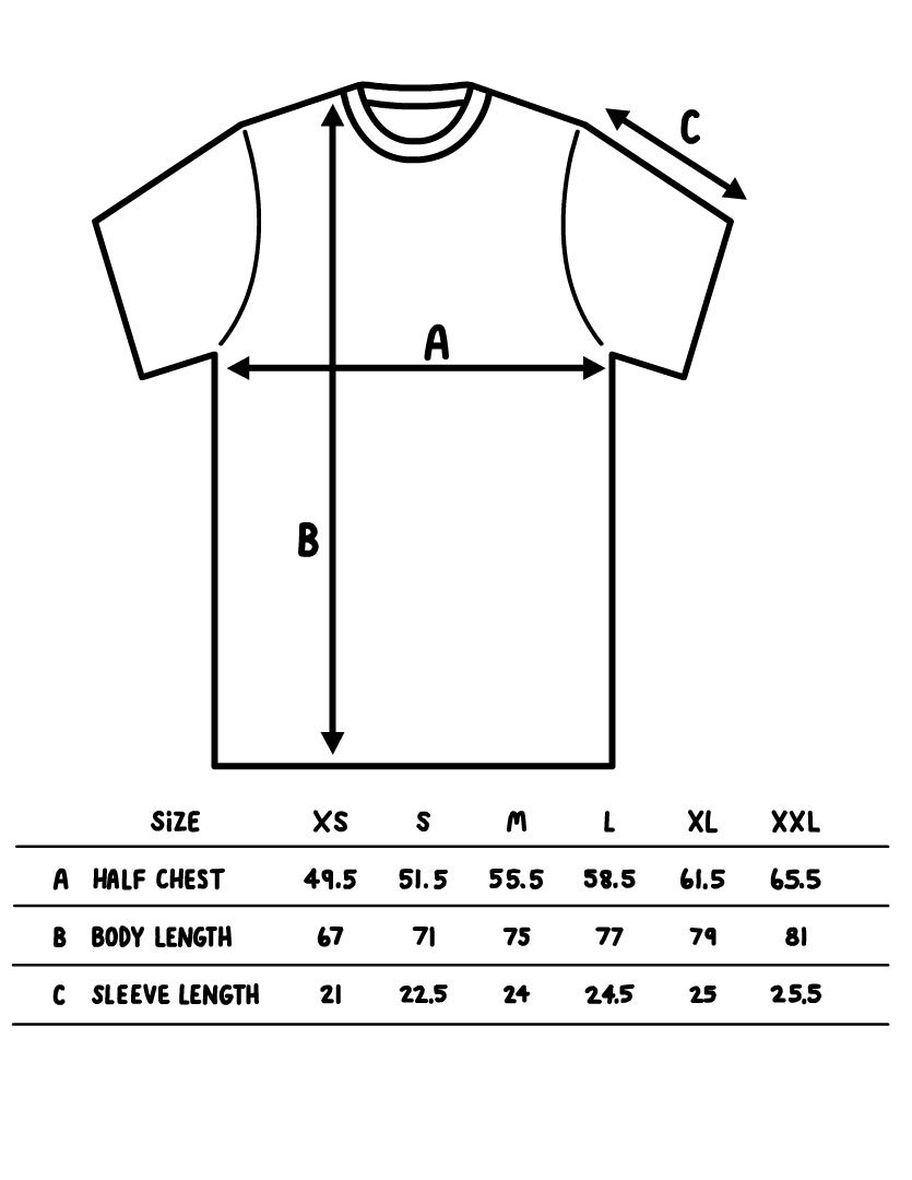 Hobbie Screen Printed T-shirt size guide