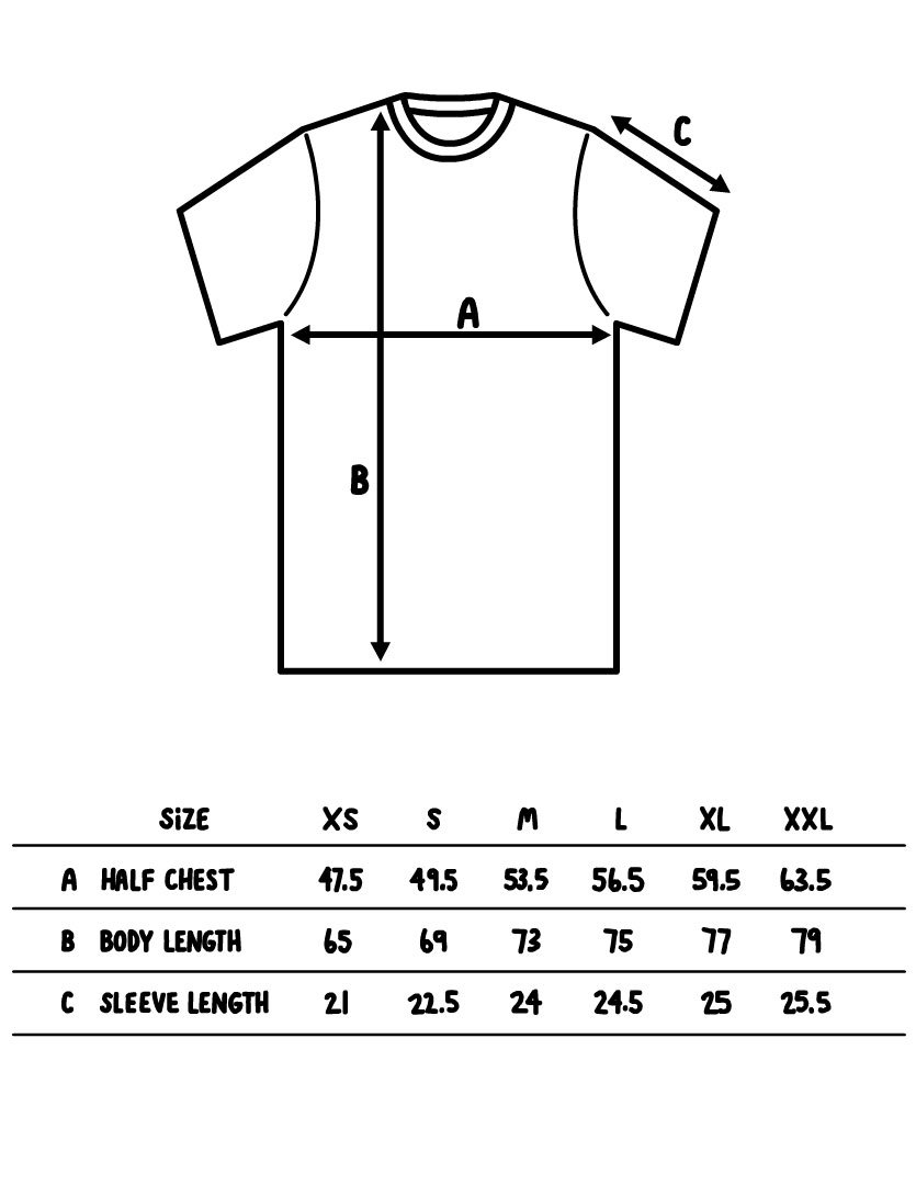 Hobbie Screen Printed T-shirt size guide