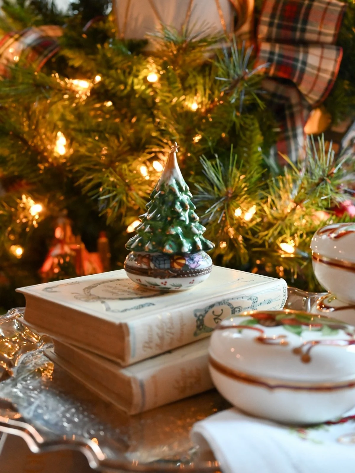 Limoges tree under the tree 🎄✨ 

A tiny Christmas treasure for the collectors at heart.

Christmas drop goes live on the website at 10:30am ET&mdash;tap the link in bio to shop!

#limoges #limogestrinketbox #vintagechristmas #antiquecollecting #holi