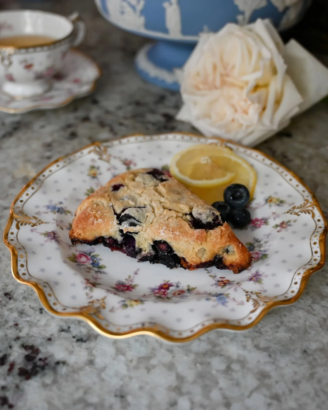 Lemon blueberry scones are a staple for afternoon tea in our home. Slightly crisp on the outside, soft in the center, and always served warm.

This recipe is inspired by @preppykitchen, with a few adjustments to make ours gluten free.

Afternoon tea 