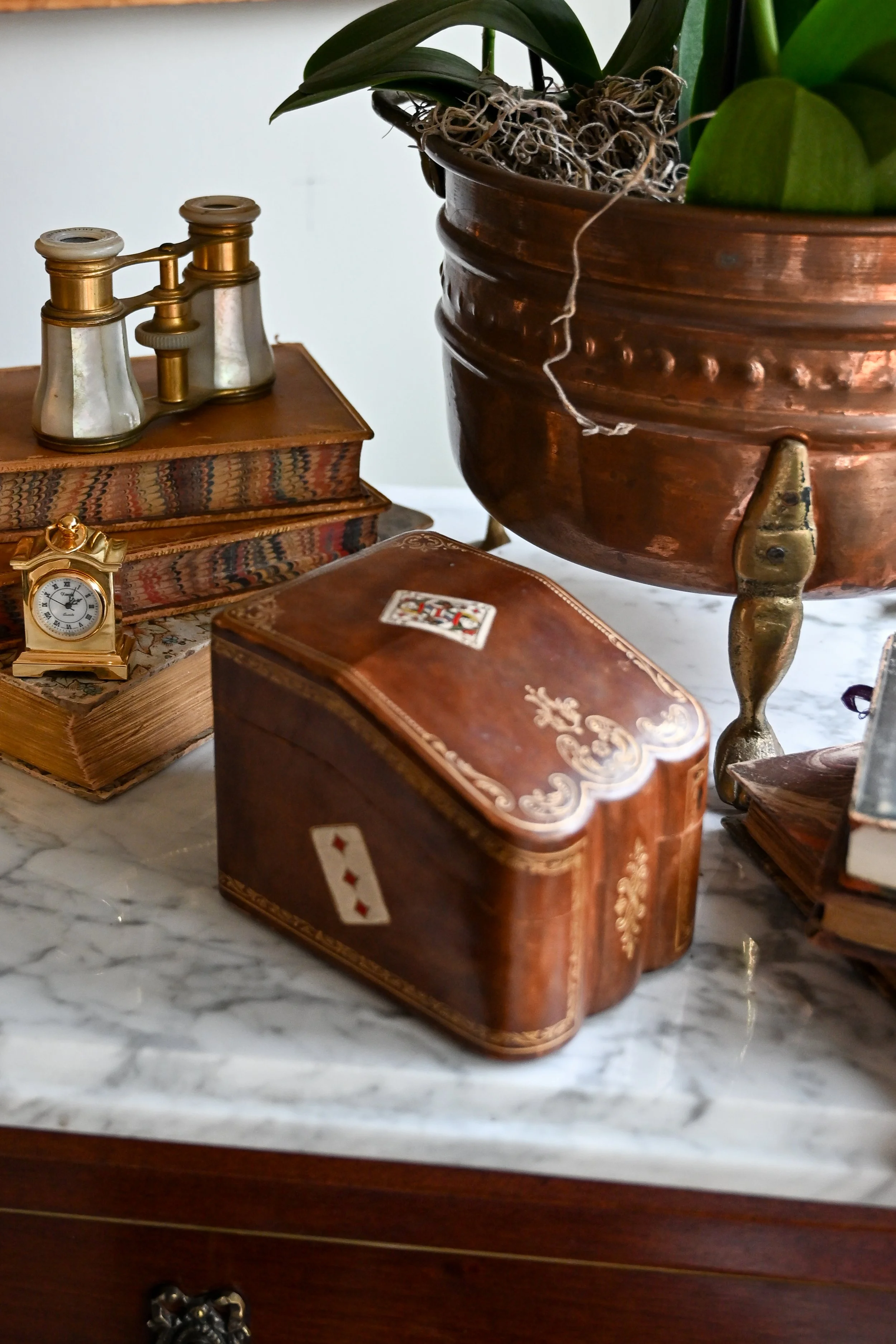 Vintage Three Deck Leather Playing Card Box