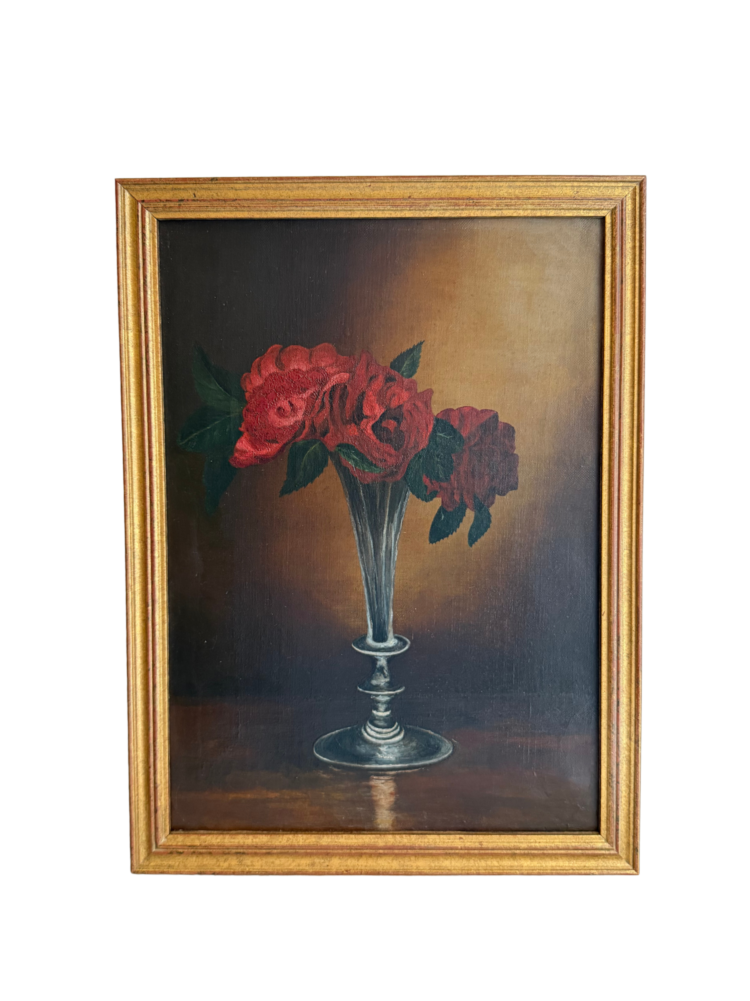 Red Roses in Crystal Trumpet Vase Painting