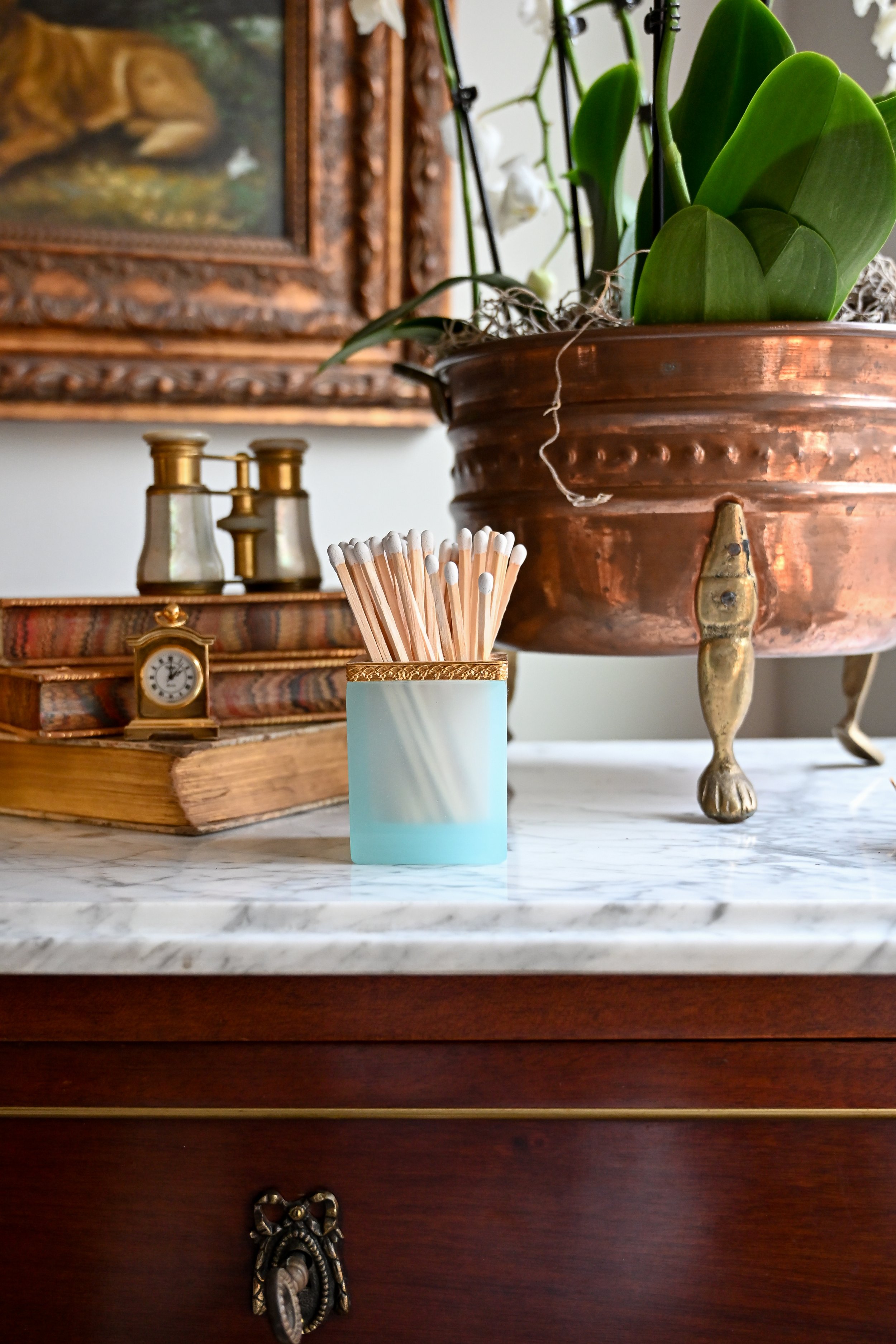 Blue Opaline Pen Holder with Ormolu Trim