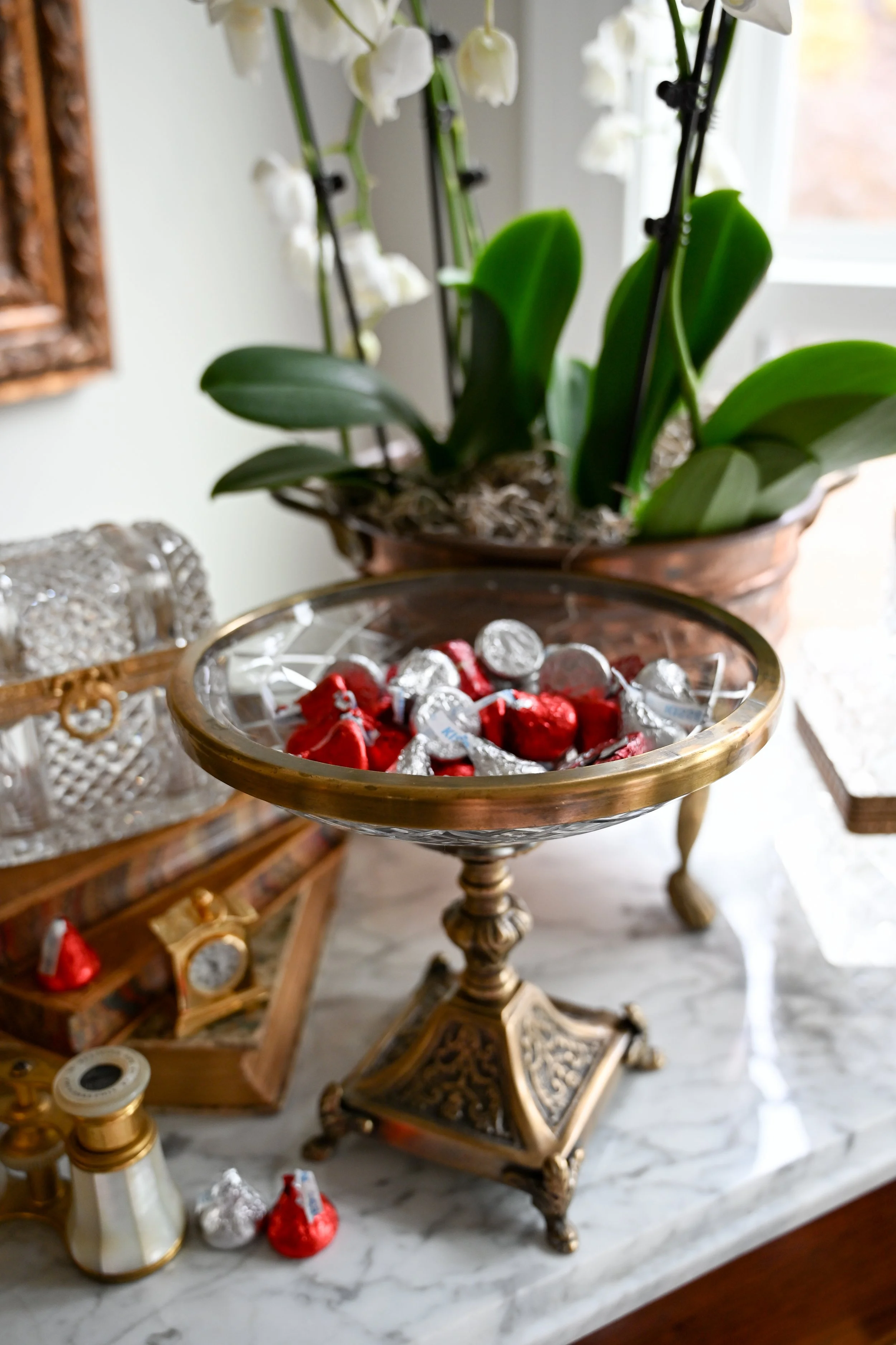 Vintage Glass and Brass Pedestal Compote