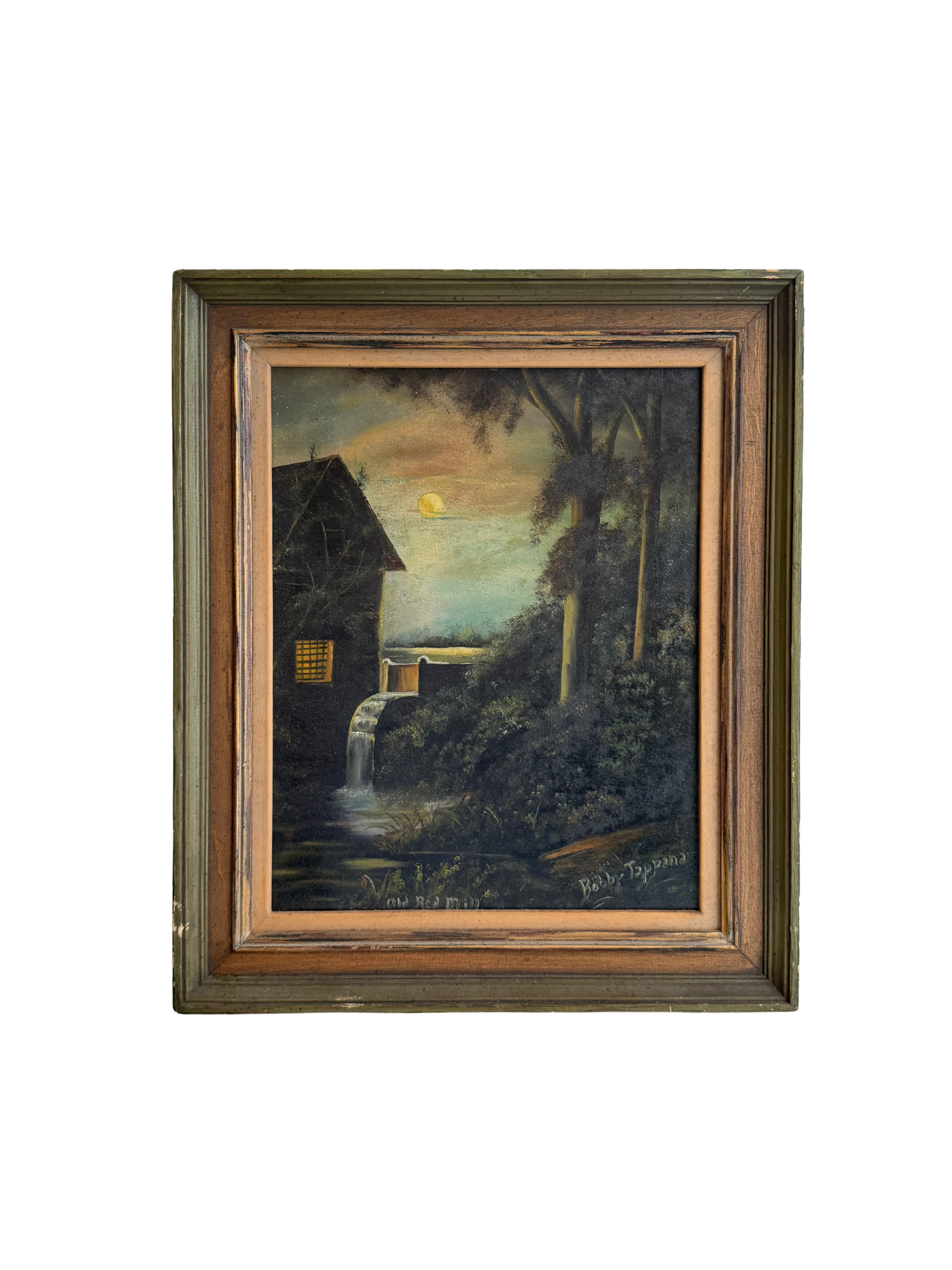 Moonlit Mill Nocturne Painting "Old Red Mill"