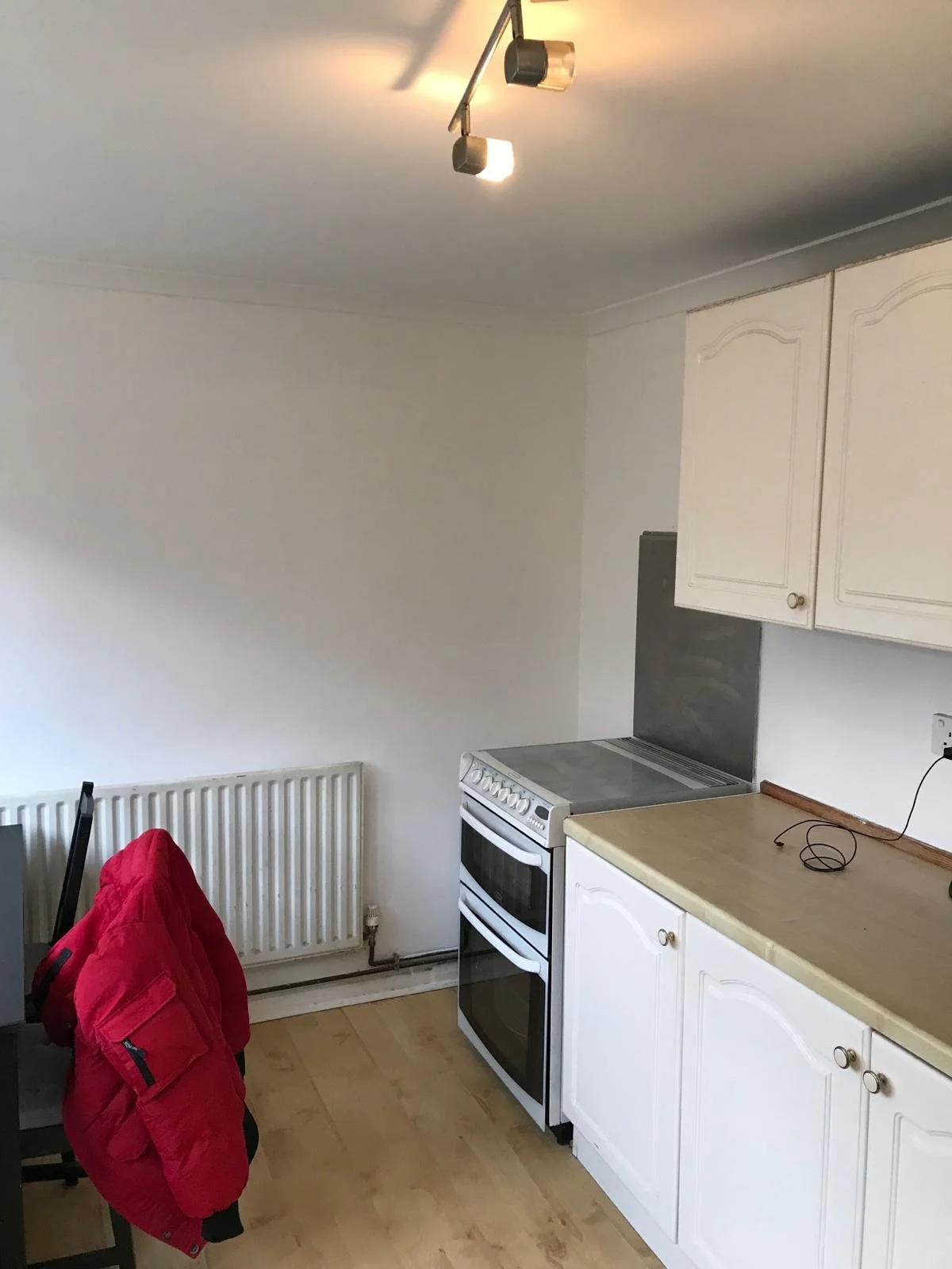 Ceiling fully renovated in kitchen. Painted walls and ceilings after plasterboarding.
