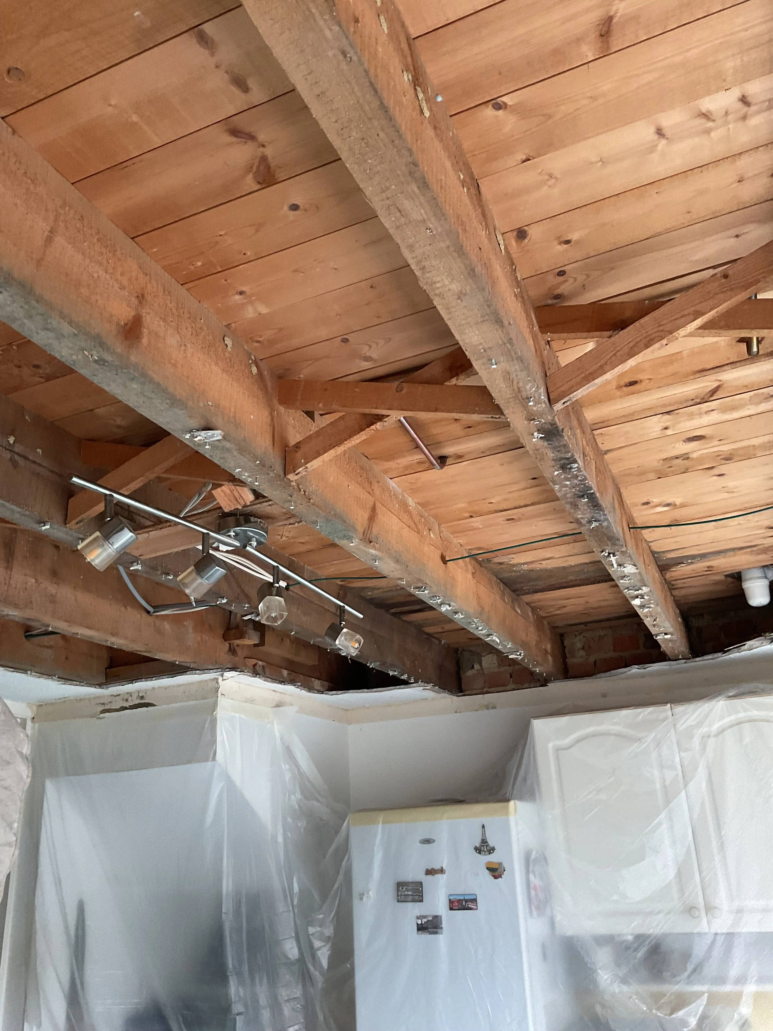 Renovating Ceiling -removing ceiling plasterboards and replacing them with new plasterboards.