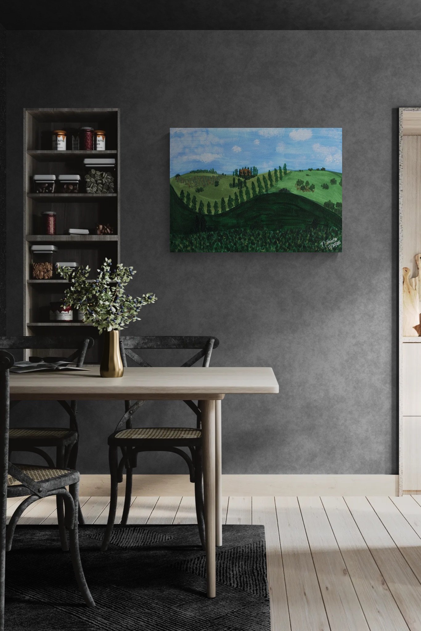 Tuscan Villa Canvas Print in Eat-in kitchen with wooden furniture.jpeg