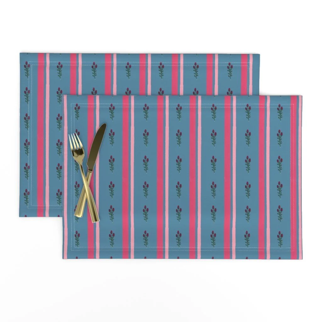 Placemats in Rosebud Stripe Dark Dusty Blue Pattern.jpg